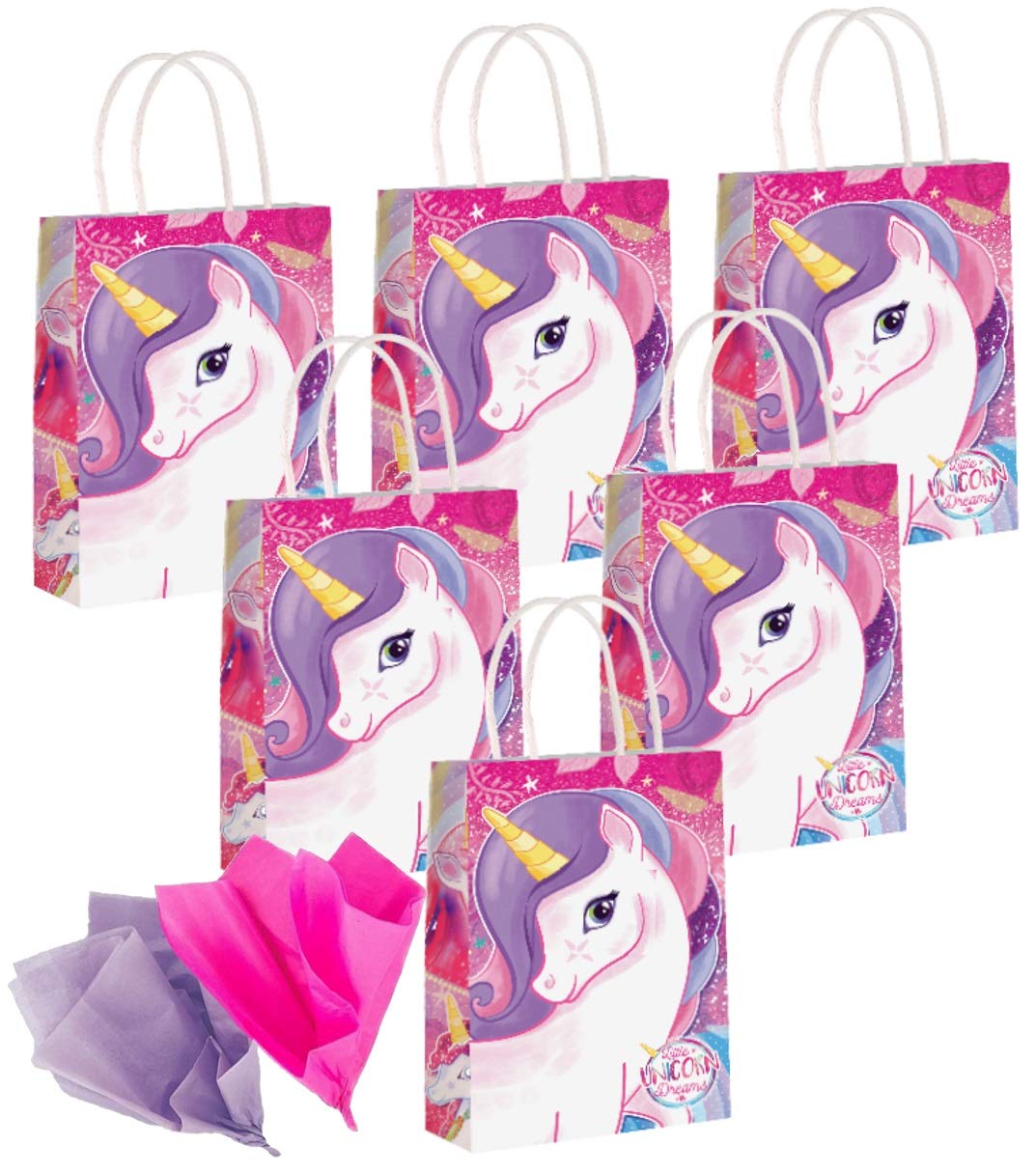 GIRLS UNICORN DREAMS PINK BIRTHDAY PARTY FAVOUR TREAT GIFT BAGS + TISSUE SHEETS (35)
