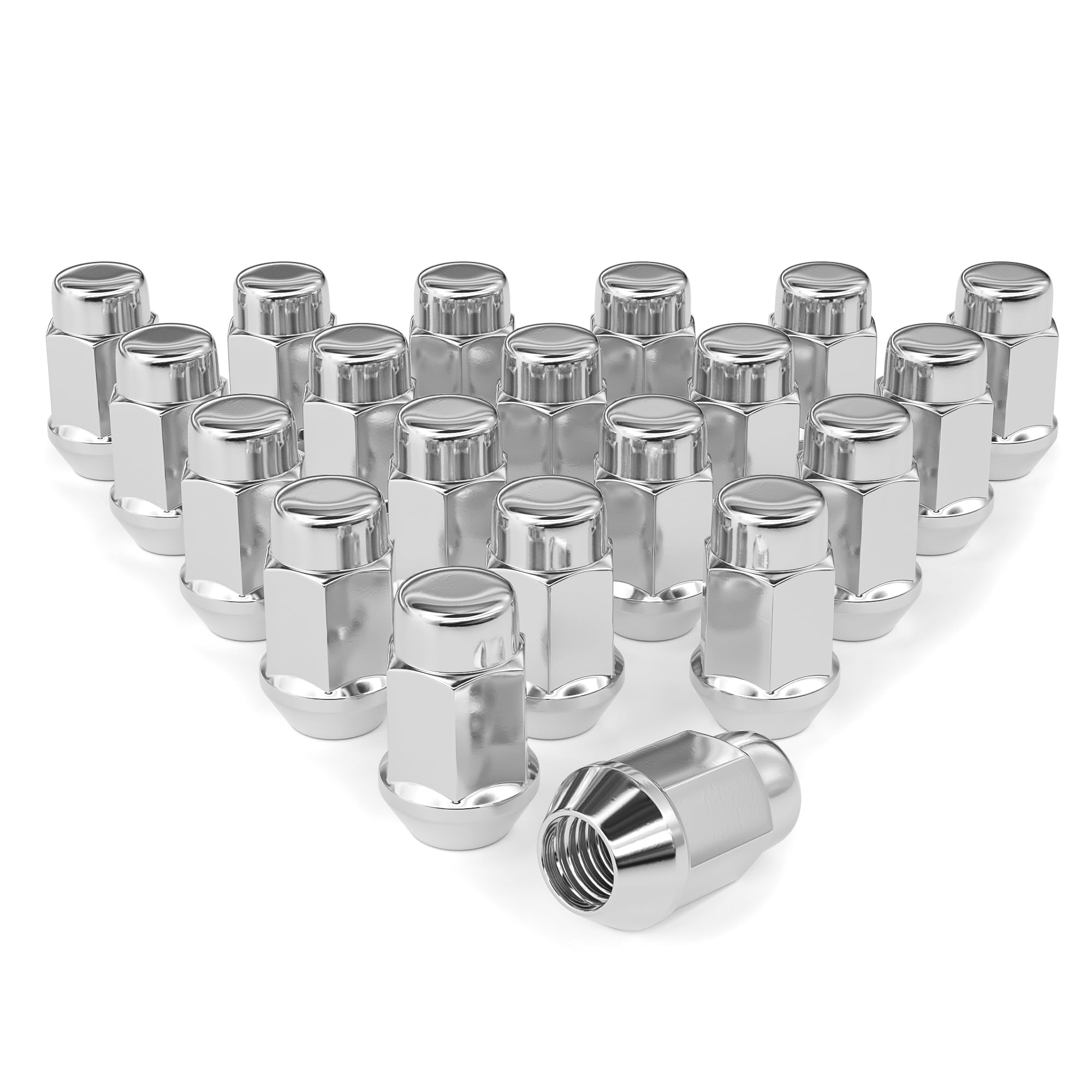 1/2 x 20 Lug Nuts 20pcs Chrome 1/2-20 Closed End Bulge Acorn Lug Nuts Cone Seat, 1.38 Inch Tall 3/4" Hex, for Bronco Cherokee Liberty Mustang Ranger Explorer YJ TJ Aftermarket Wheels