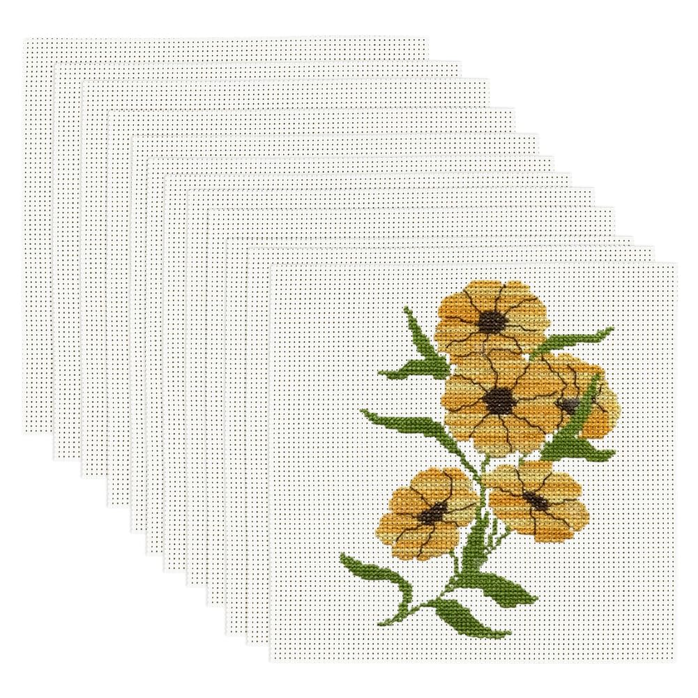 BENECREAT 12枚 クロスステッチ布 14カウント 15x15cm ビニールキャンバス 刺しゅう布 刺繍布 メッシュプラスチックキャンバスシート ハンドメイド DIY用刺繍縫製用品 ベージ