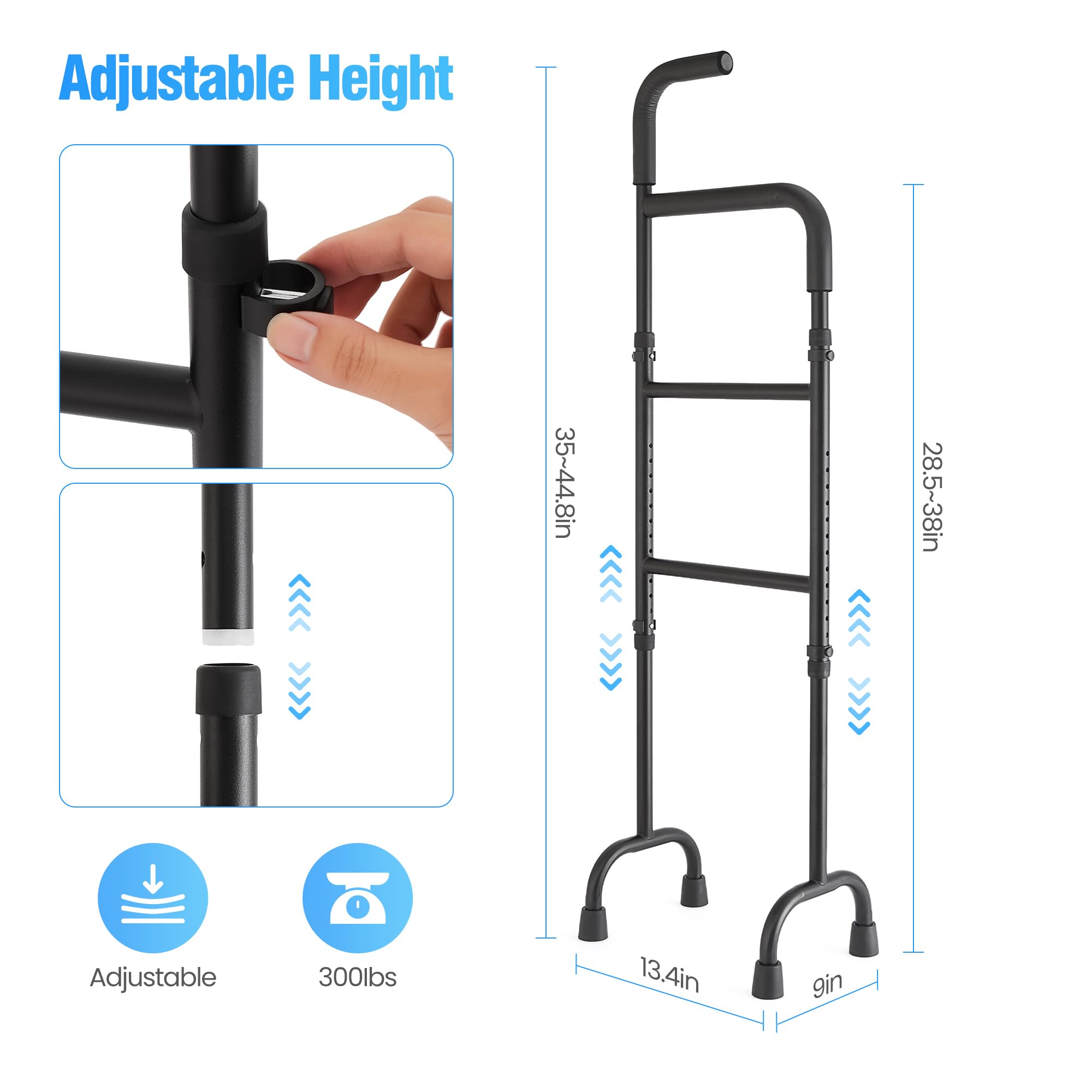Bastone per salire le scale, regolabile in altezza a 13 livelli, portatile, leggero, antiscivolo e robusto, supporto per scale per alzare e abbassare, aiuto per la mobilità per anziani, post-chirurgia