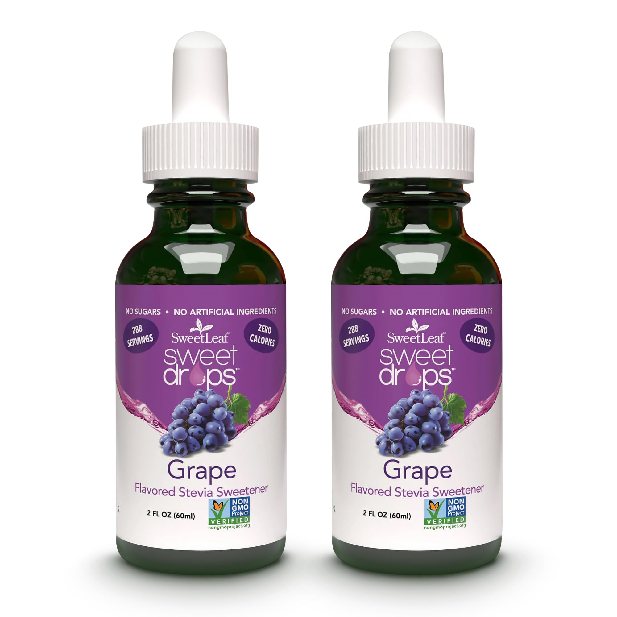 SweetLeaf Sweet Drops - Flavored Stevia Liquid Sweetener, Organic Stevia Extract, Zero Calories, Gluten Free, Keto Friendly, Non GMO, Natural Flavor, Sugar Alternative - Grape, 2 Fl Oz (Pack of 2)