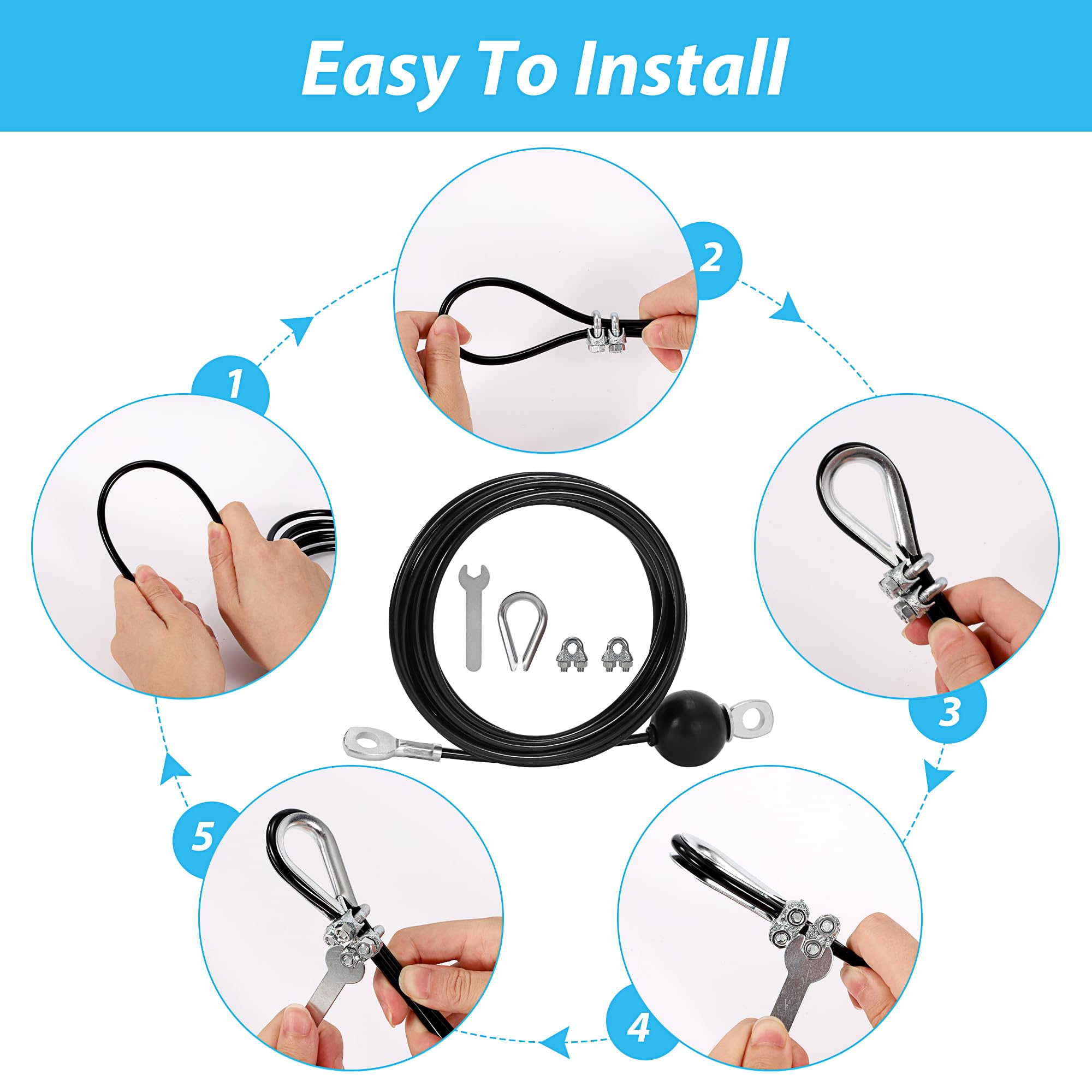 Kabel do fitnessu 3 m, linka stalowa, osłonięty, kabel do fitnessu, do wyciągania liny, fitnessu, domu, na siłownię