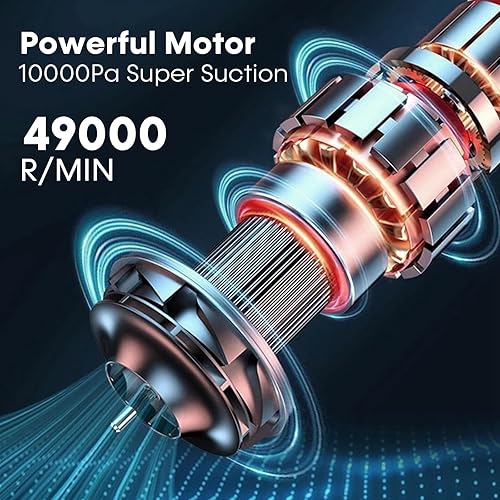 Miniatura 5 de Aspiradora portátil inalámbrica de mano  Potencia de succión de 10,000 Pa, ligero 1.8 libras, filtro HEPA lavable, luz LED, silencioso, cubo de