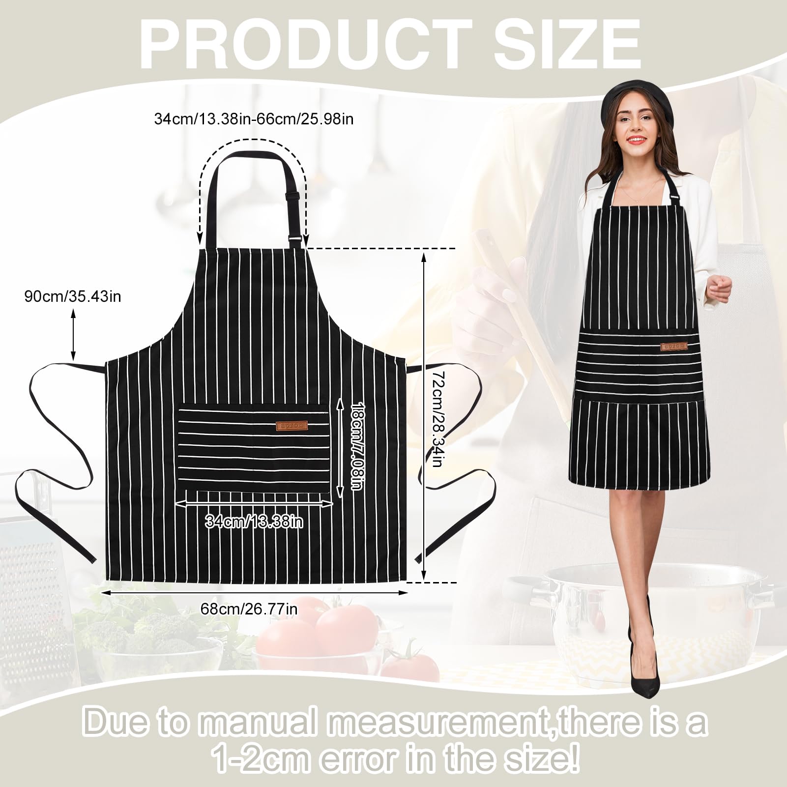 saerryor 2 Pack Unisex Adjustable Bib Apron with Pockets Cooking Kitchen Chef Women Men Aprons for Home Kitchen,Restaurant,Coffee House,Black,Grey - Image 2