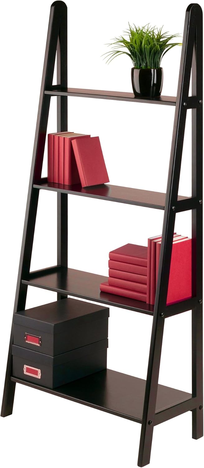 Transitional Espresso Wood 4-Tier Ladder Bookcase