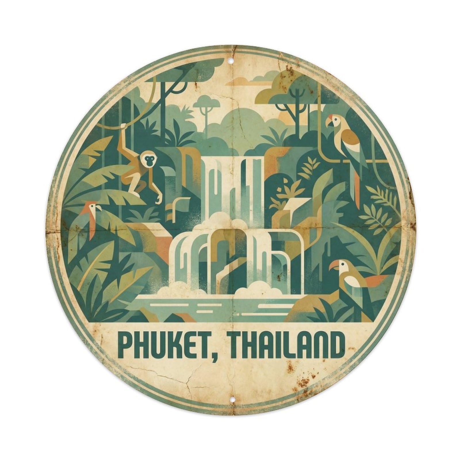 Phuket Waterfall Volcano Landscape Palm Grove Metal Tin Sign