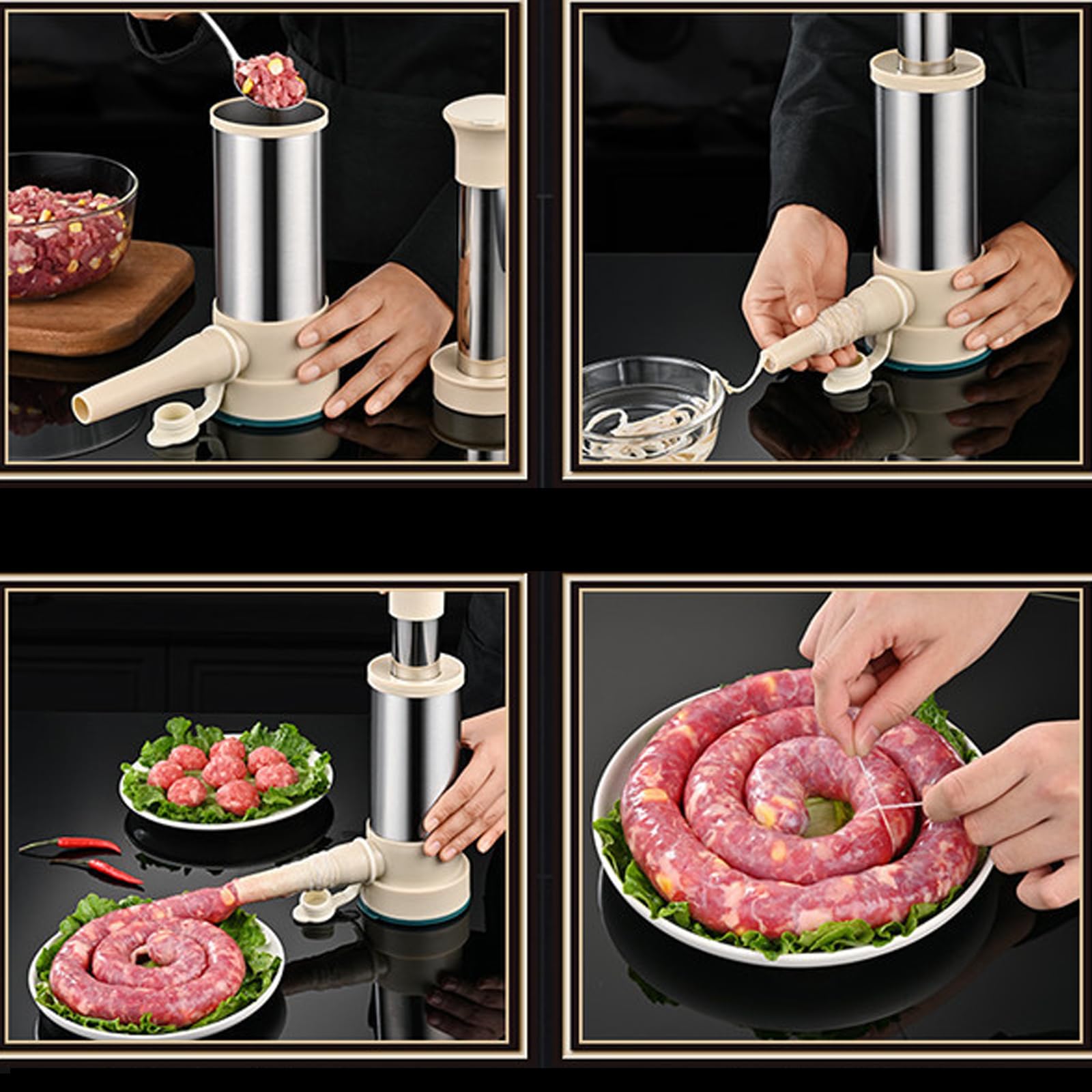 Riempitrice per Salsicce in Acciaio Inox,Macchina per Insaccatrice Manuale Strumento per Riempire Salsicce Insaccatrice per Salsiccia con Imbuto per Salsiccia,per Carne Riempitrice per Salu