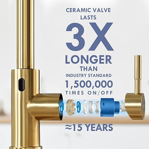 Miniatura 4 de GIMILI Grifo sin contacto dorado con rociador extraíble, sensor de movimiento inteligente activado, grifo de resorte de un solo orificio para