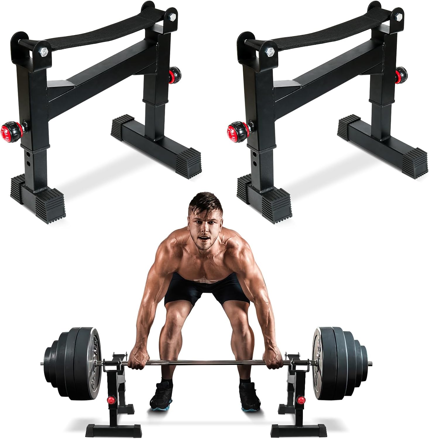 SYNTECSO Deadlift Jack Barbell Stand - Heavy Duty Barbell Jack Deadlift - Adjustable Deadlift Platform for Home Gym Weightlifting Easily Load 880 Lbs