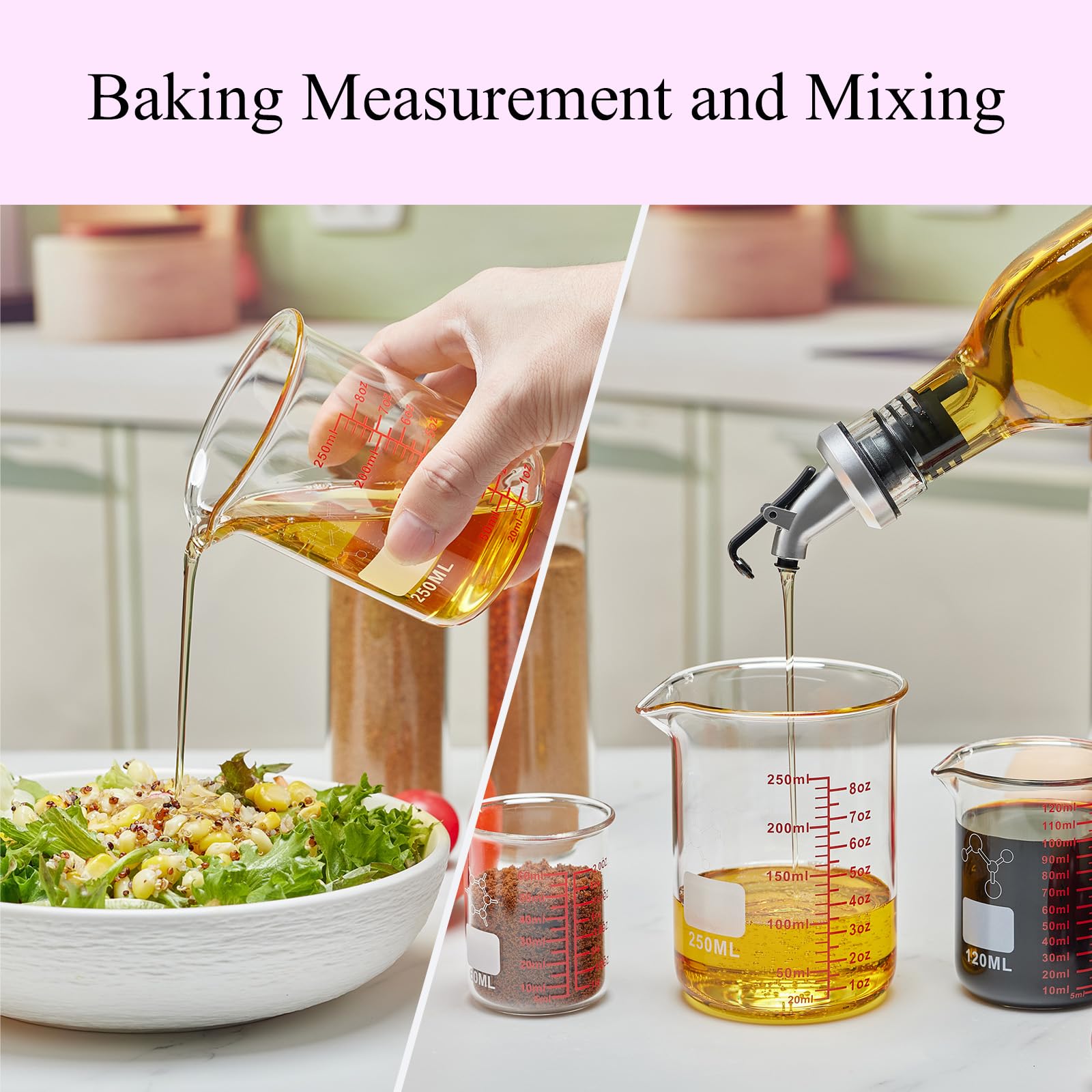 3 tazas medidoras de líquido de vidrio de borosilicato alto, incluye 150 ml, 250 ml y 500 ml, apto para lavavajillas, congelador, microondas y horno precalentado, herramientas esenciales de cocina