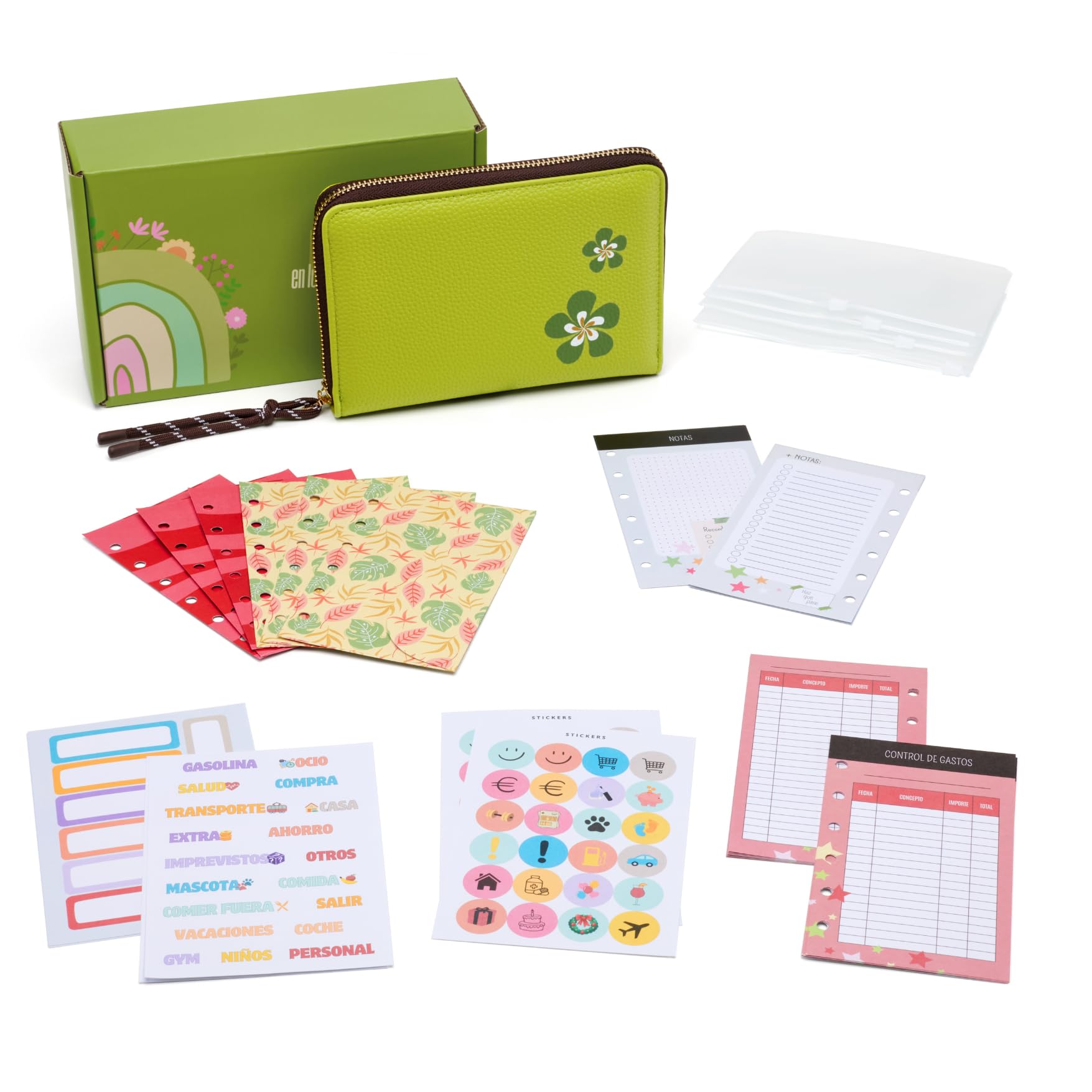 WHEN PIGS FLY - Libreta de Ahorro A7 con Cremallera Completamente en Español - Cuaderno de Ahorro - Carpeta Ahorro Dinero Español - Organizador de dinero - Carpeta de Ahorro de Dinero (Verde)