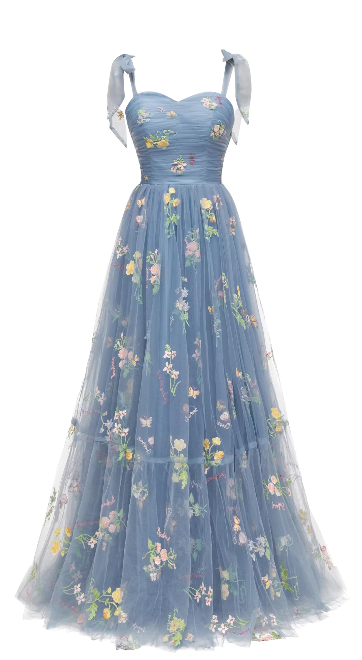 Yuxin Prom Dresses for Women 2024 Puffy Sleeve Flower Embroidery Tulle Formal Gowns Homecoming Dresses