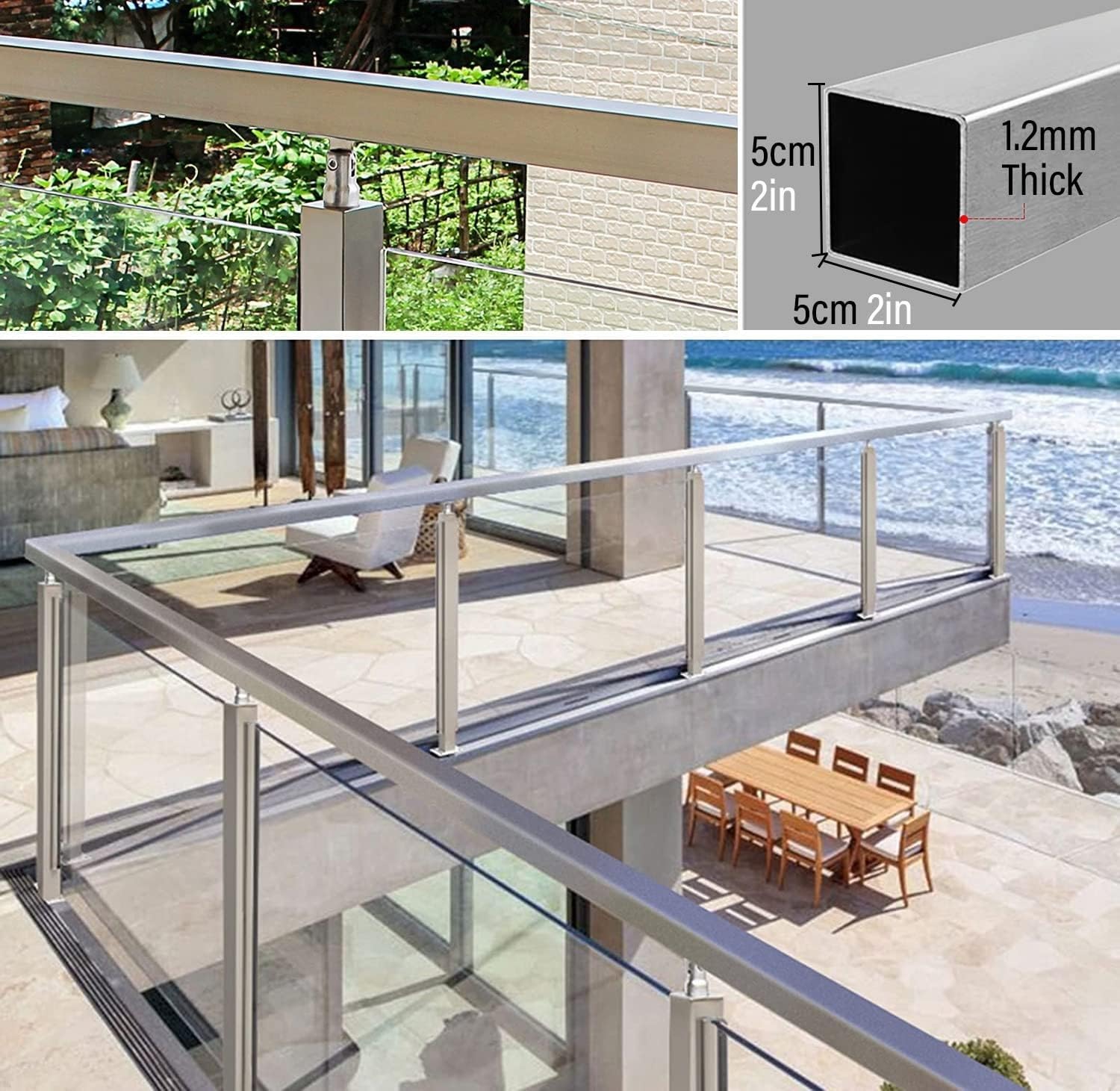 Pali per ringhiera in vetro per scale e recinzioni – Include clip di fissaggio perfetto per interni moderni ed elegante soluzione di sicurezza