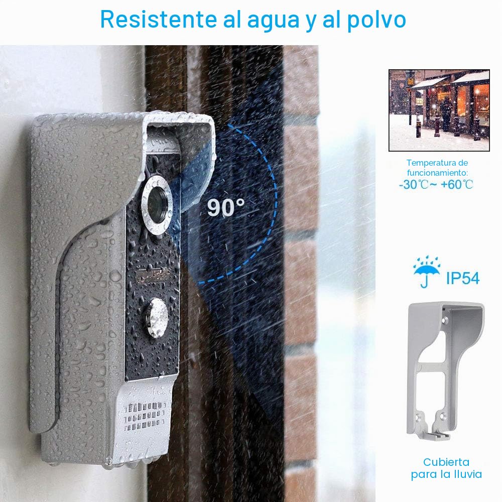Intercomunicador de Videoportero WiFi de 9pulgadas con Sistema de Cámara de 4 Cables 700TVL,Desbloqueo Remoto de Aplicaciones, Visión Nocturna,Grabación,Detección de Movimiento