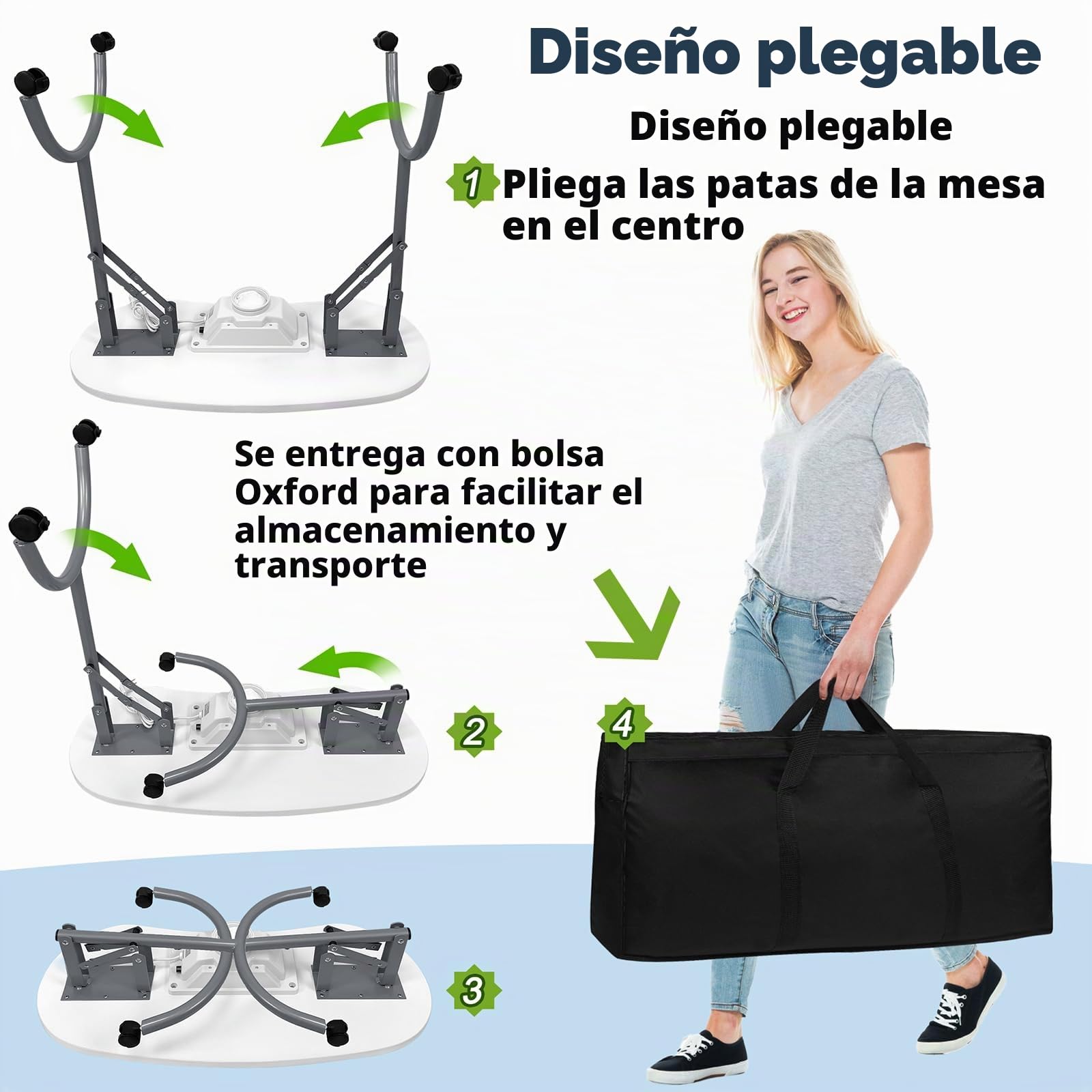LZQ Mesa de Manicura Plegable Con Aspiradora, Portátil, Para Salón de Uñas, 90 x 37 x 77 cm, Color Blanco