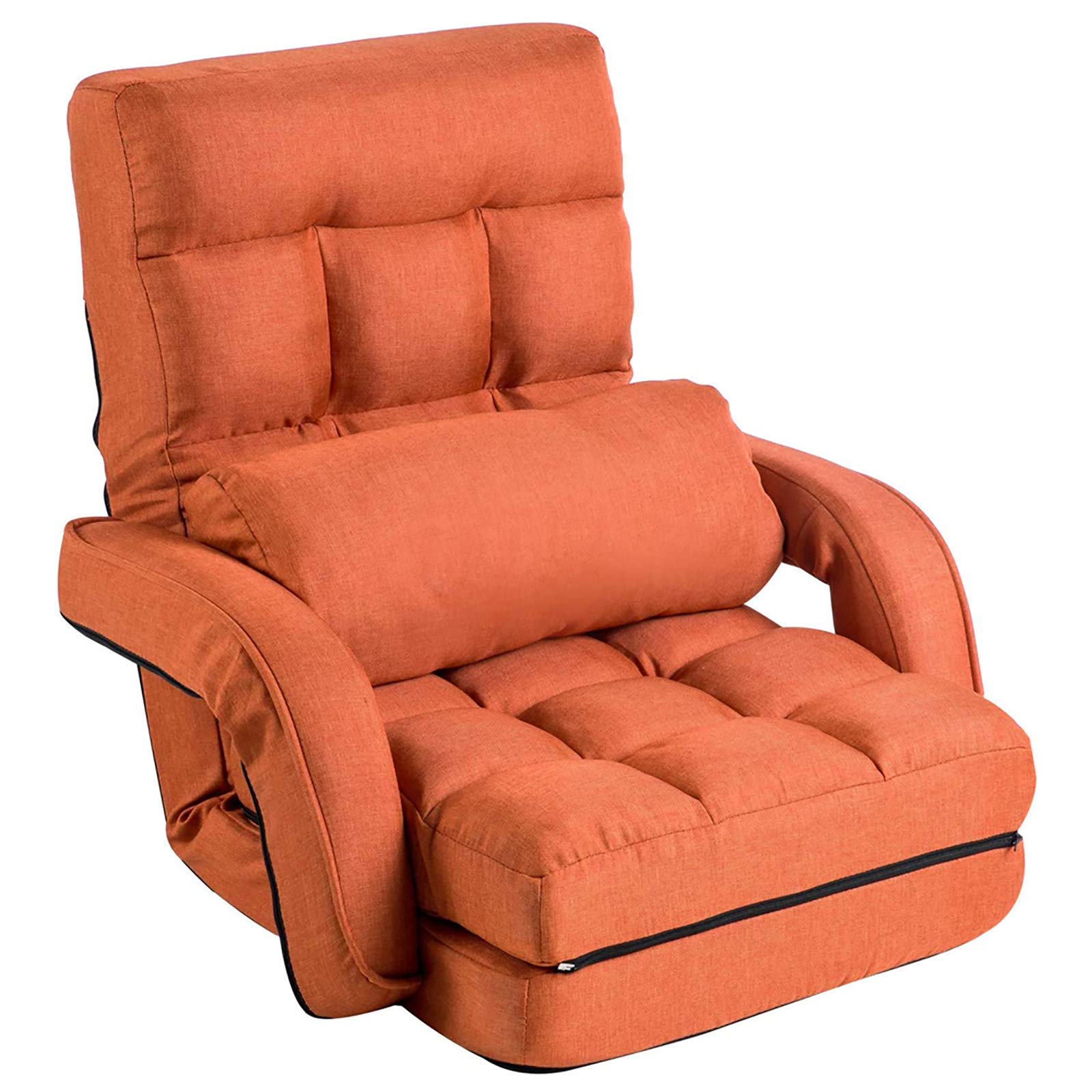 Floor Chair, Chaise Lounge Indoor, 14-Position Adjustable Folding Lazy Sofa with a Pillow Padded Adults Gaming Chairs for Living Room, Bedroom Factory Price (Orange) 8803OR
