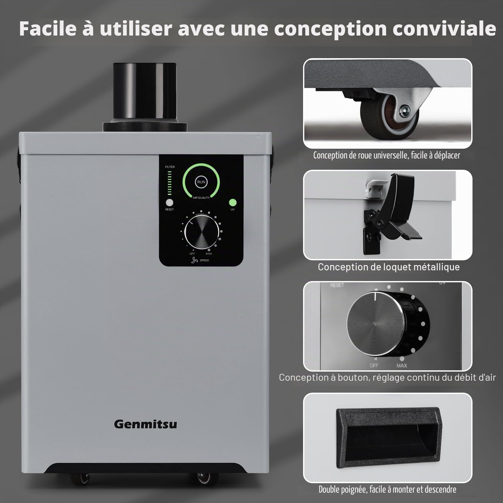 SainSmart Smoke Absorber Purifier Hotte aspirante, écran d'interface LED, fonction UV, roues portables, absorbeur de fumée