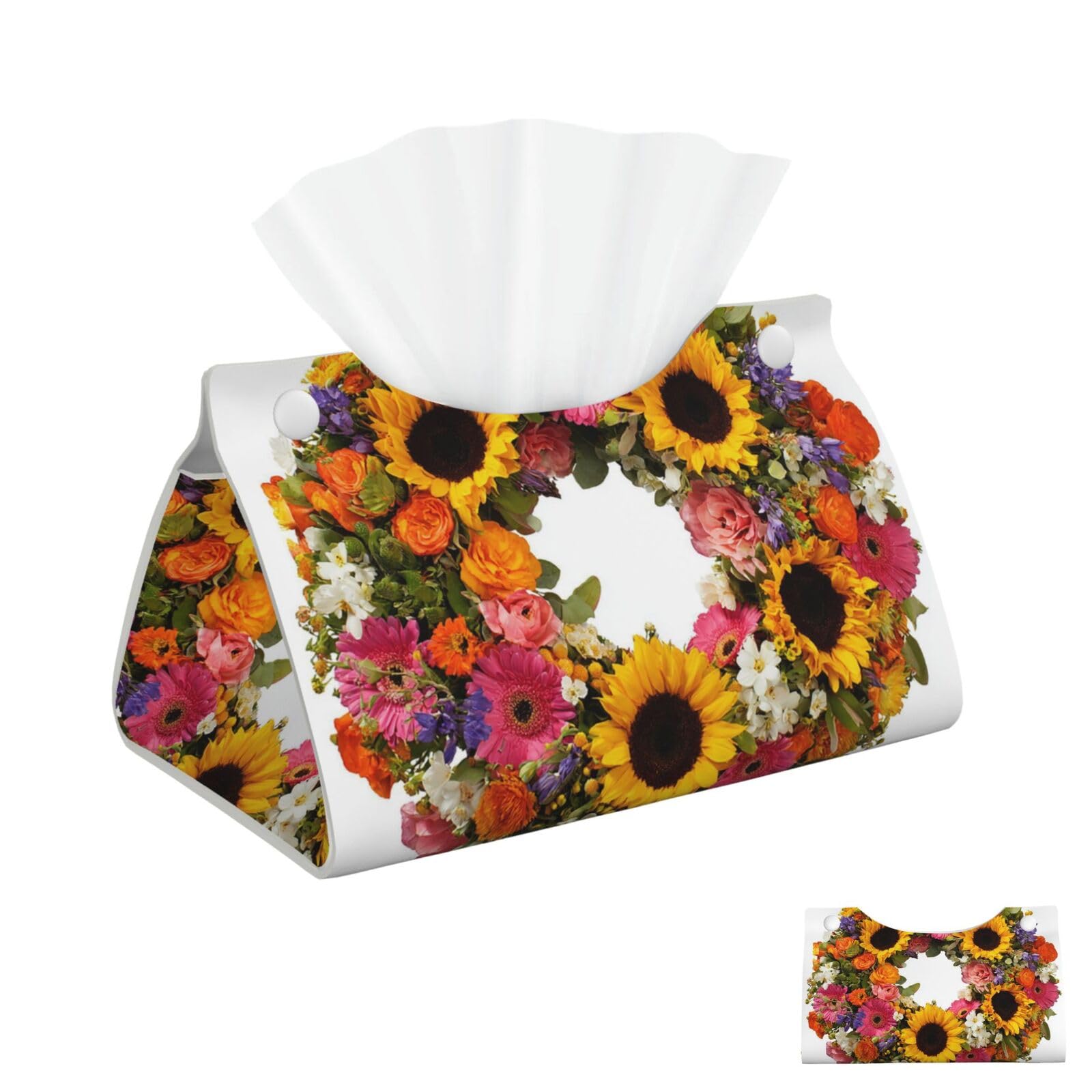 Colorful Floral Wreath With Sunflowers Tissue Box Cover Square Cube Boxes