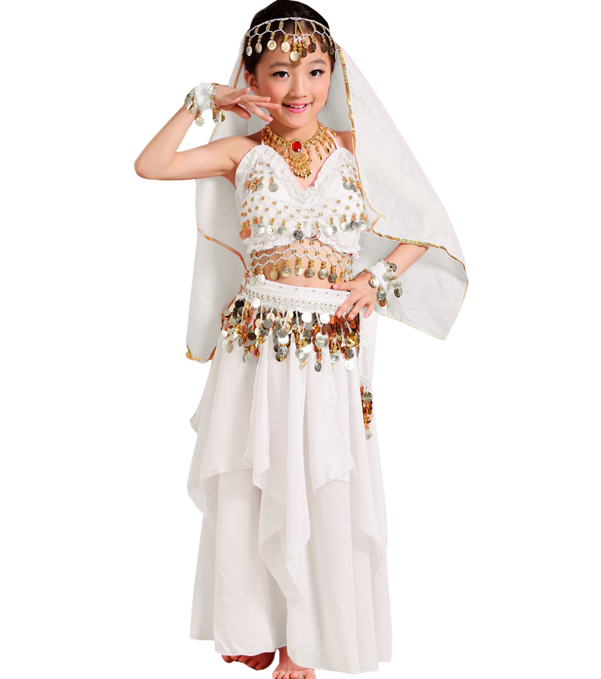Astage Girl Indian Belly Dancing Clothes Halloween Dress All Sets White L