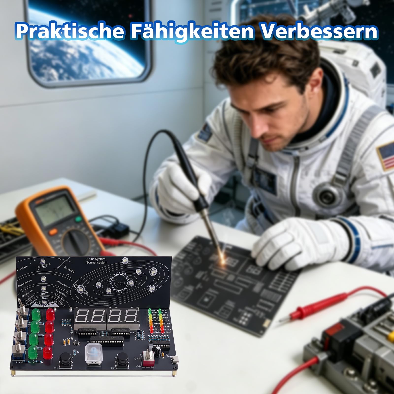 ICrduioo DIY Raumschiff Kontrollzentrum Löt Bausatz, LED Elektronik Bausatz Simulierter Raketenstart Lötset für Mint Fächer und Enthusiasten Löten Lernen Astronomiestudium - 5