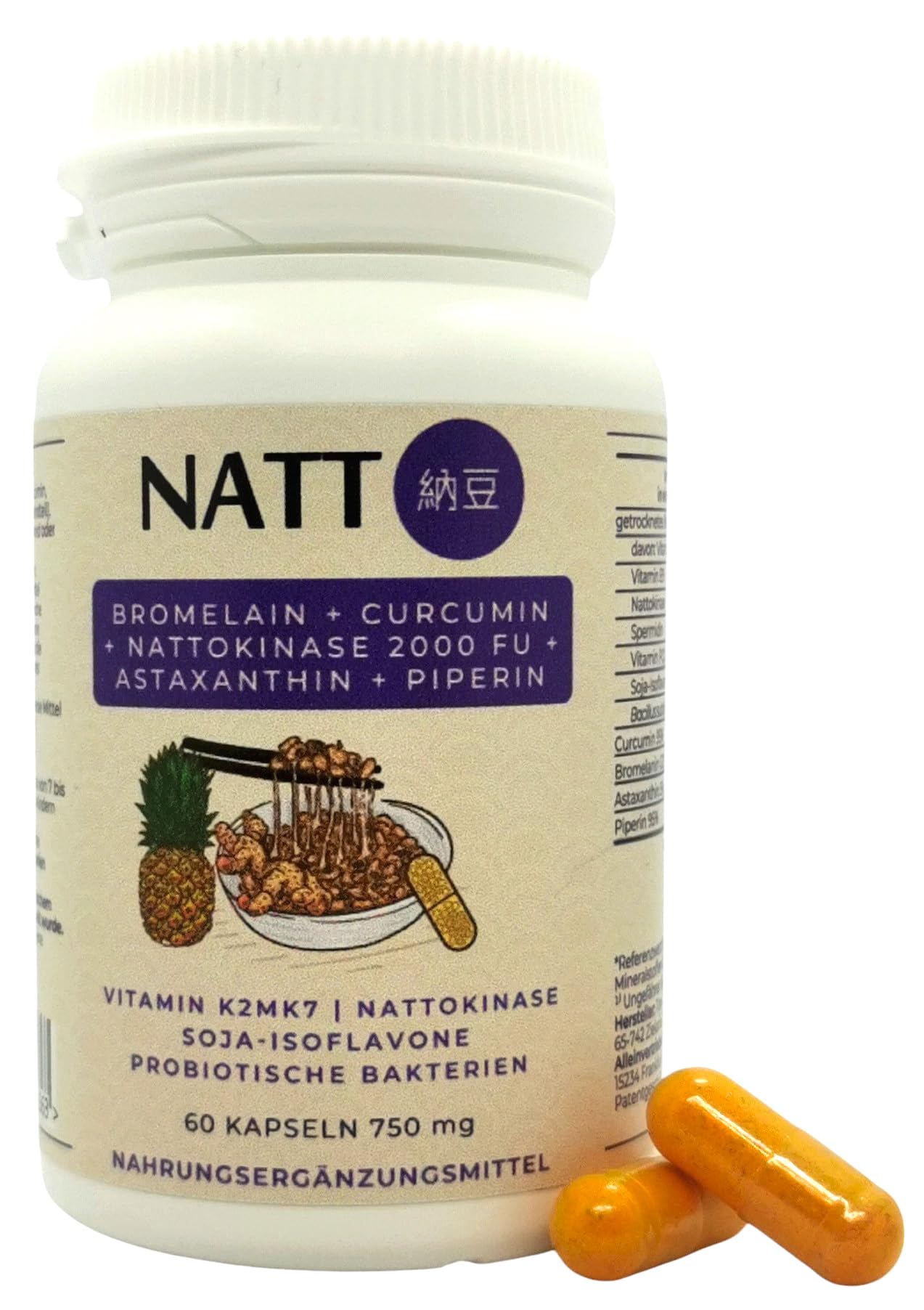 Natto + Bromelain + Curcumin + Nattokinase 2000 FU + Astaxanthin + Piperin - 60 Kapseln