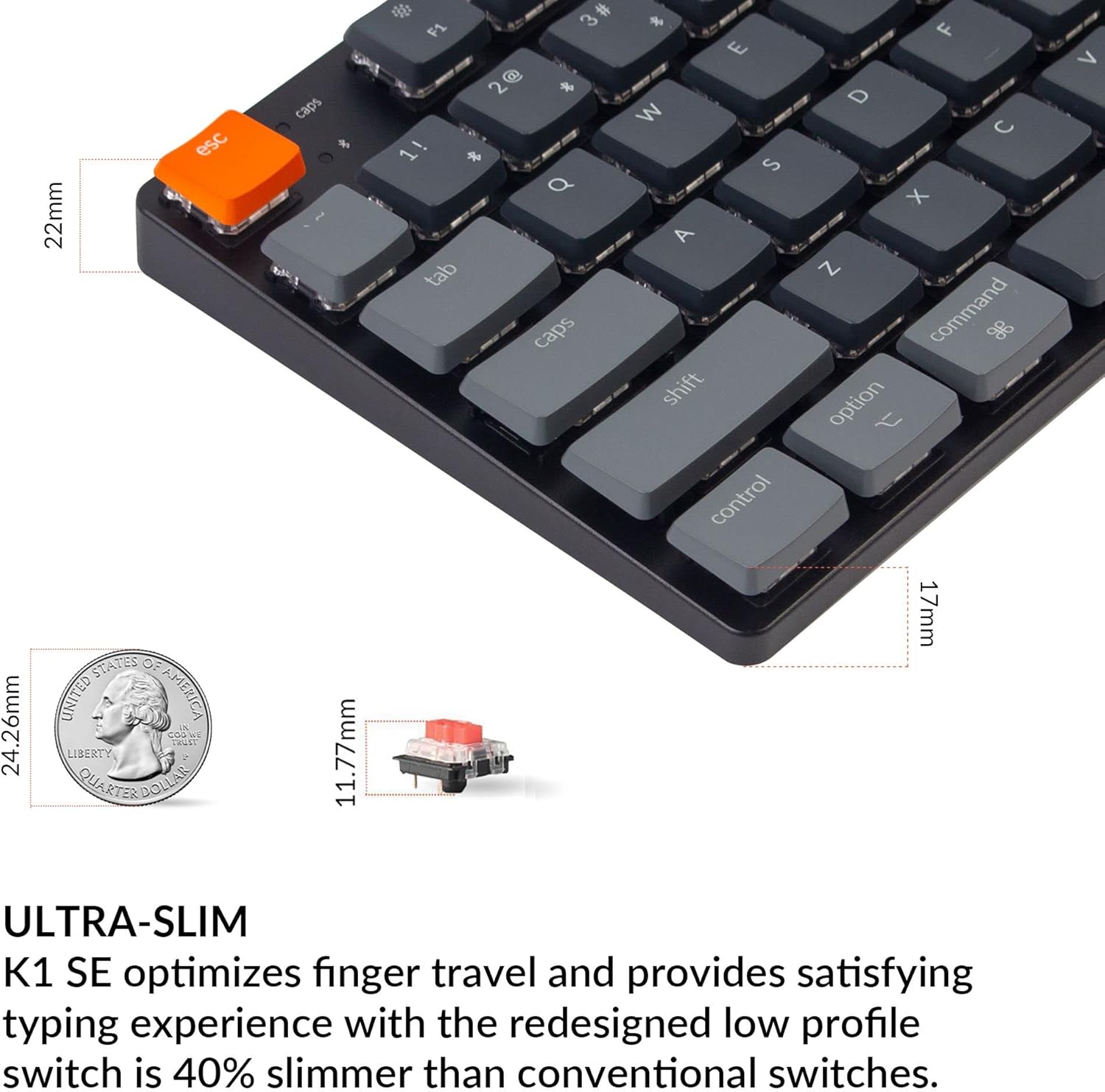 Keychron K1 SE, 87 Keys Ultra-Slim Wireless Bluetooth/USB Wired Mechanical Keyboard with RGB LED Backlit, Hot Swappable Low-Profile Gateron Mechanical Red Switch Compatible with Mac Windows