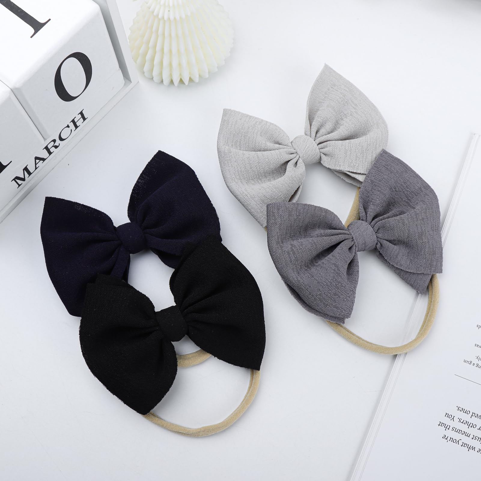 YanJie Diademas de nailon suave de 4.5 pulgadas, lazos para recién nacidos, hechas a mano, accesorios para el cabello para recién nacidos, bebés, niños, 16 unidades