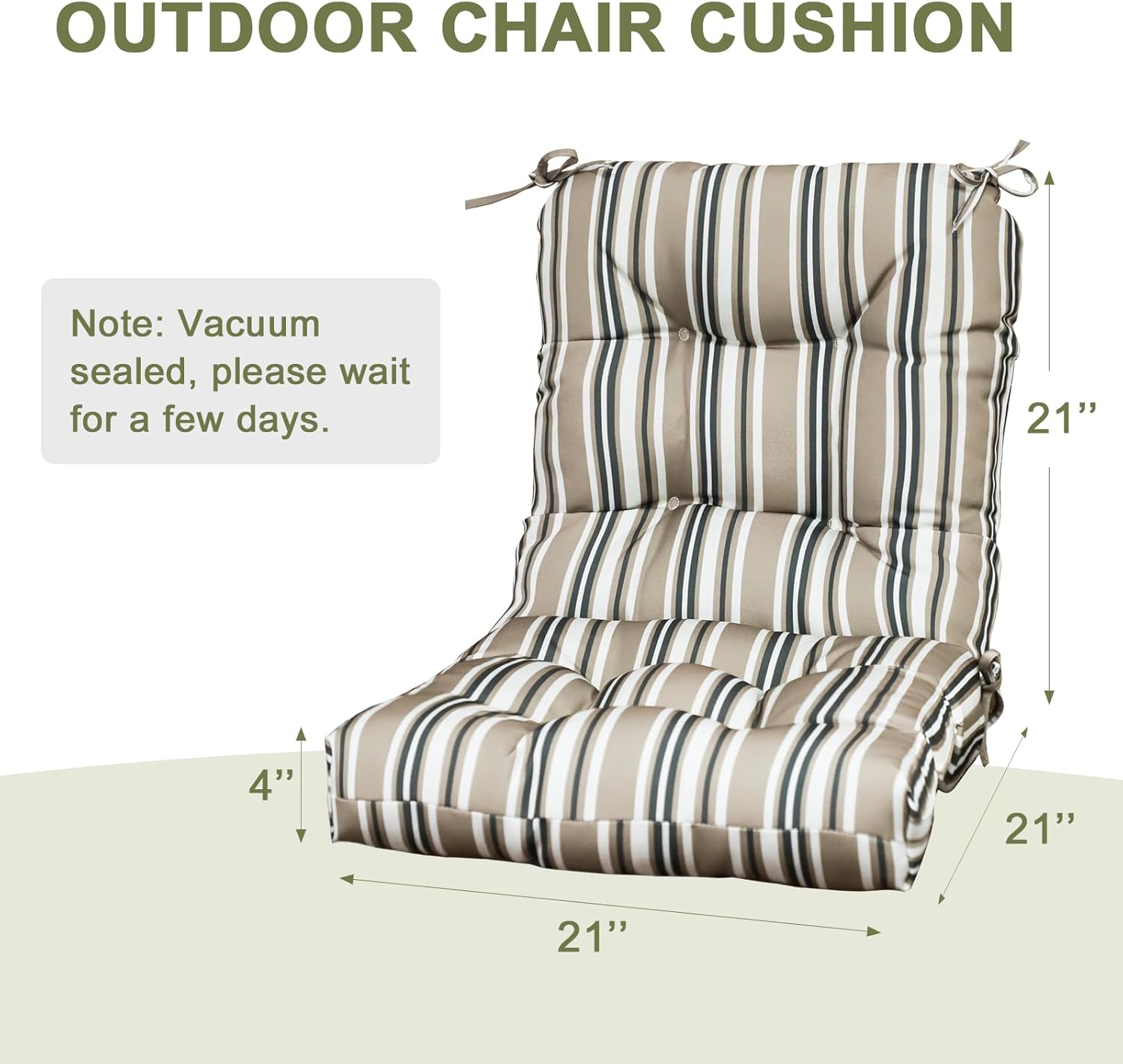 COOS BAY Tufted High Back Chair Cushions, 42x21 Inch Outdoor Patio Furniture Cushions, Water Resistant Rocker Seat Pads, Set of 2, Beige Stripes