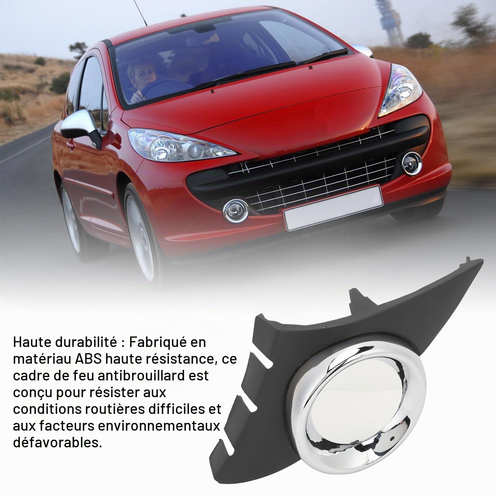 Cadre de Phare Antibrouillard chromé, Grille de Phare Antibrouillard Inférieure de Pare-chocs Avant avec Support Réglable, Protection pour 207 Sport 2006-2009, Installation à