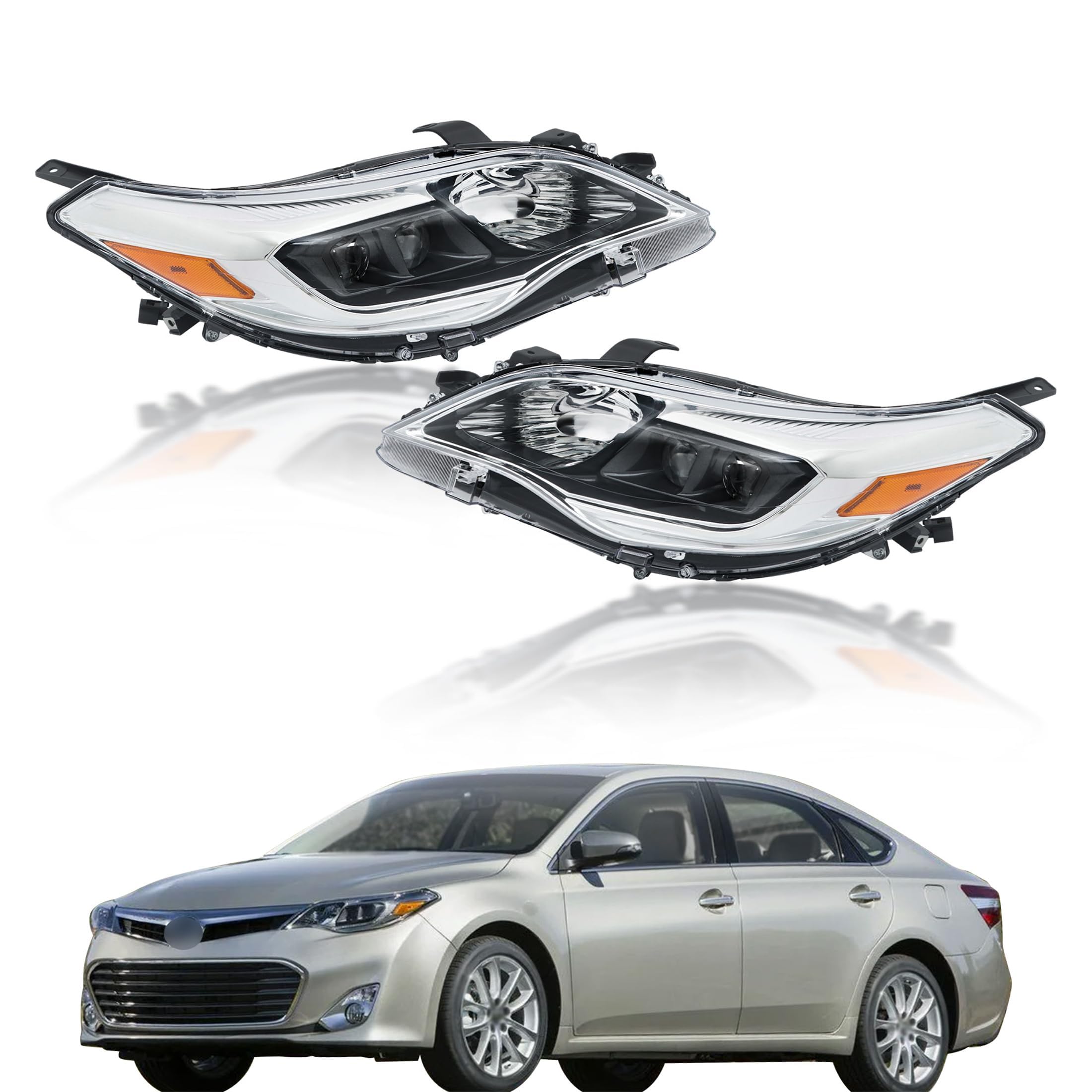 Replacement for Avalon 2013-2015 Halogen Headlight Assembly Projector Left and Right Side Pair