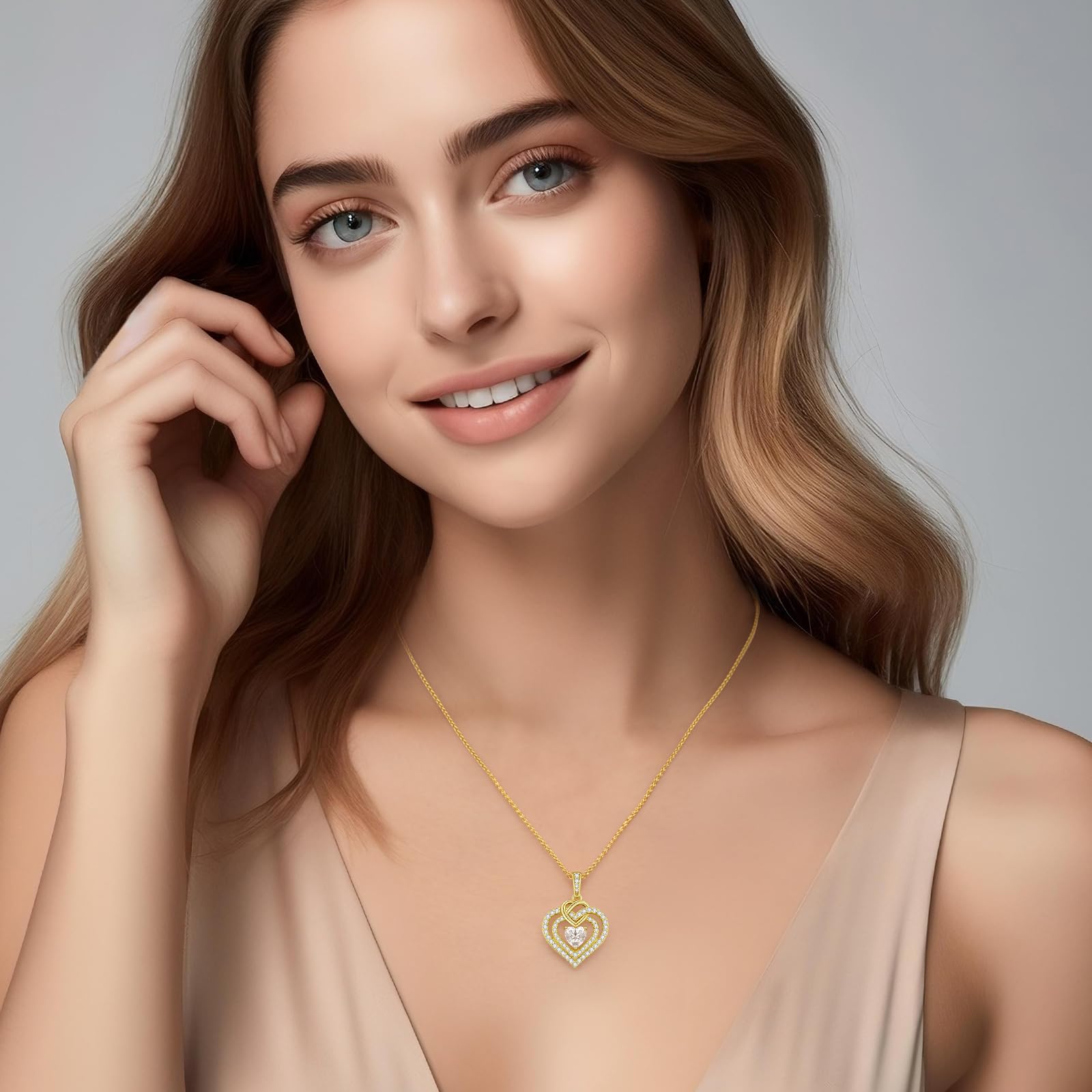 CDE Collana Doppio Cuore Argento S925 Gioielli Donna con Moissanite | VVS1 Colore D Lunga Collana San Valentino per Lei Anniversario Compleanno Regalo di Fidanzata,Amica,Mamma,Moglie