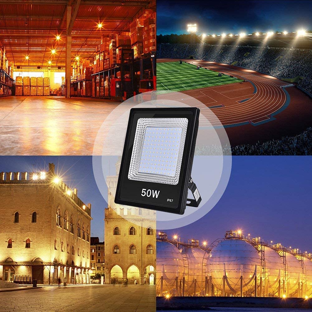 Foco Proyector 50W, IP67 Impermeable, Proyector LED Industrial para Exteriores, 5000LM, Blanco Cálido 2800-3200K, Foco para Jardín, Garaje y Patio