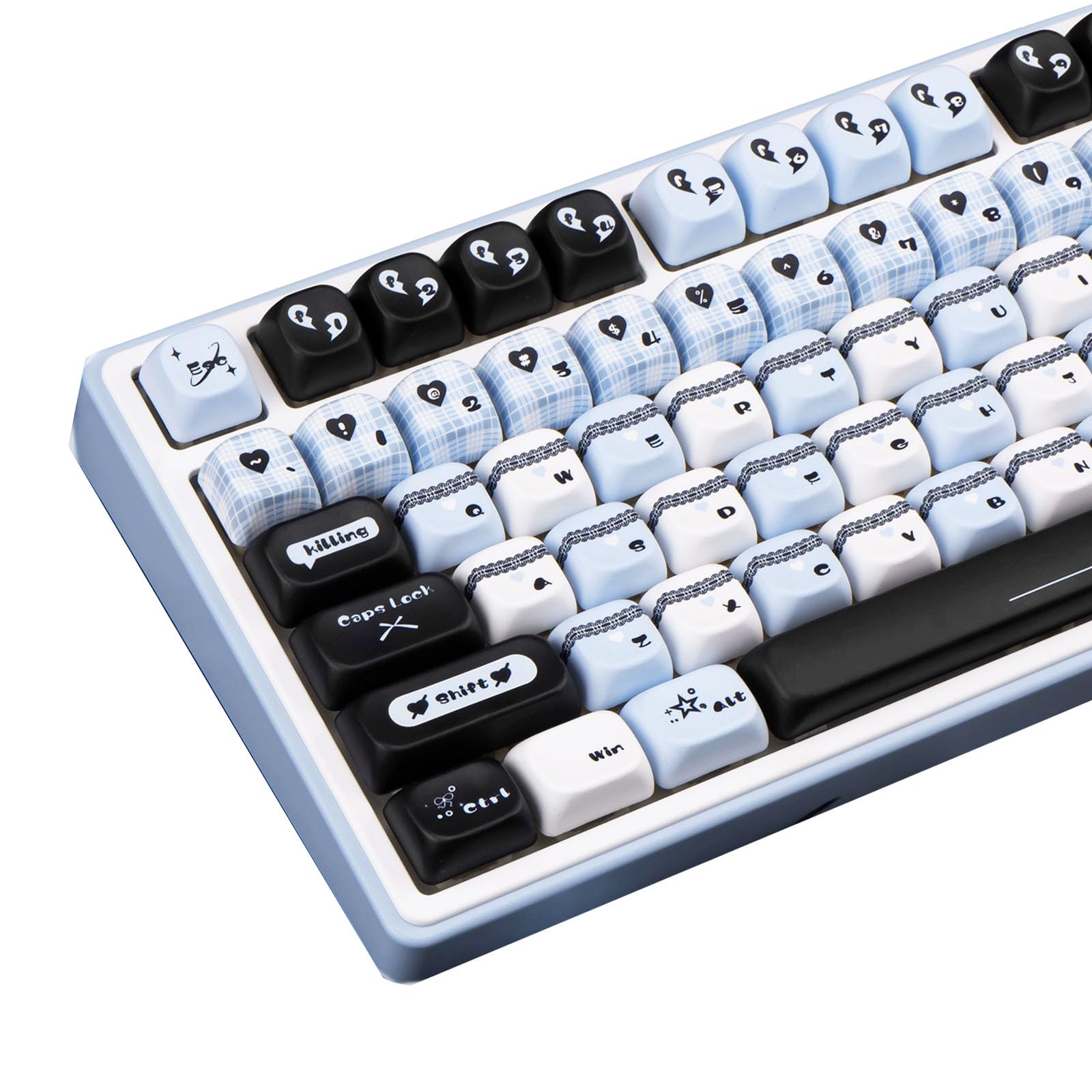 TIMSEKER Blue and Black PBT Keycap Set, Dye Sublimation FOA Profile Keycap for ANSI ISO Layout Mechanical Keyboard, 145 Keys Custom Key Cap