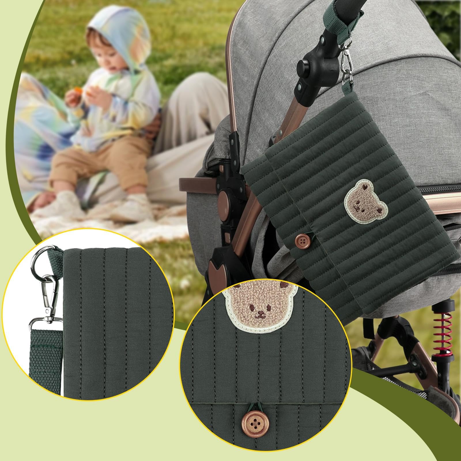 Borsa Organizer Pieghevole per Pannolini in Tessuto, Borsa da Viaggio Multifunzionale per Pannolini per Campeggio, Verde