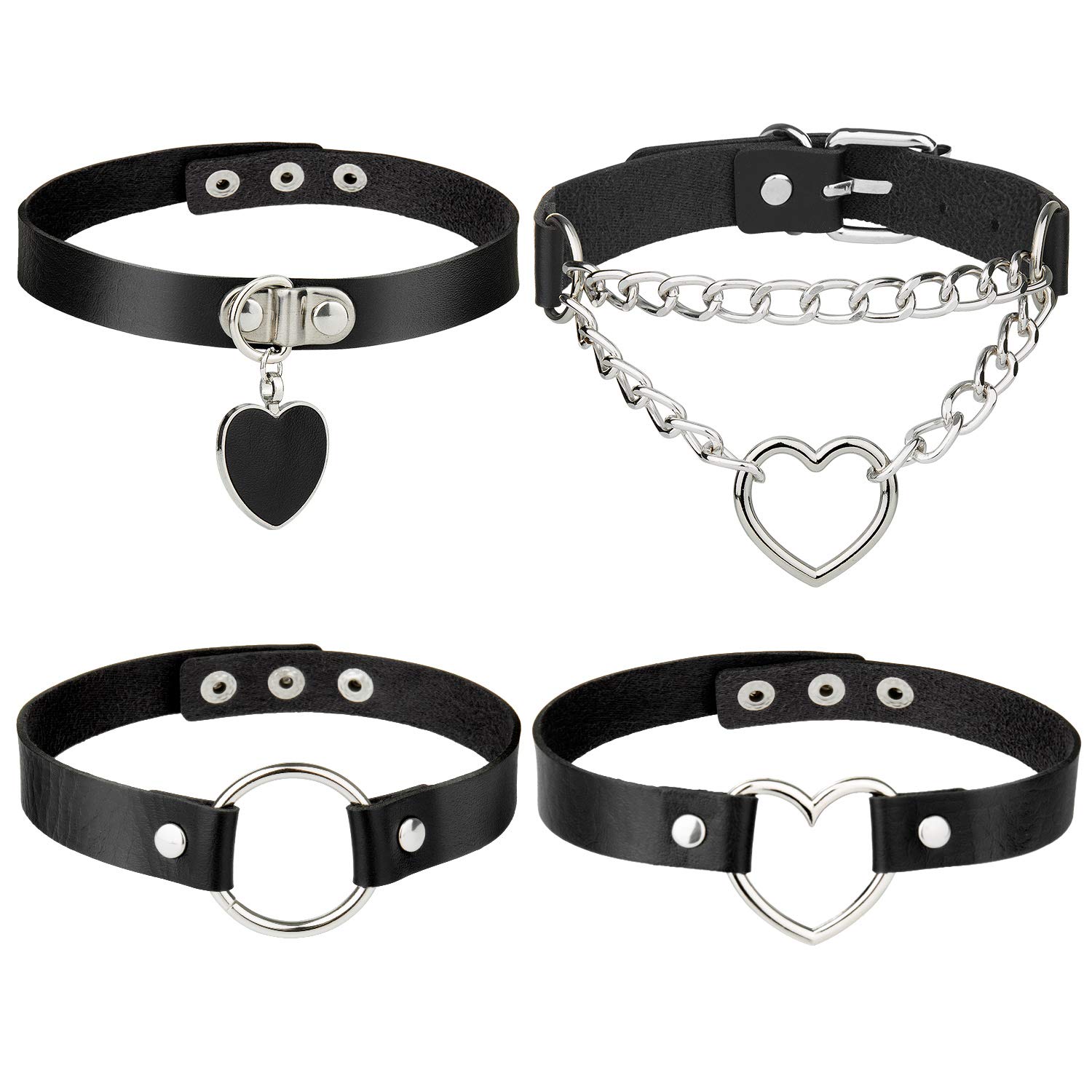 4 Pieces Leather Choker, Black Gothic Punk Style Choker Necklace PU Leather Collar Choker Set for Women Accessory