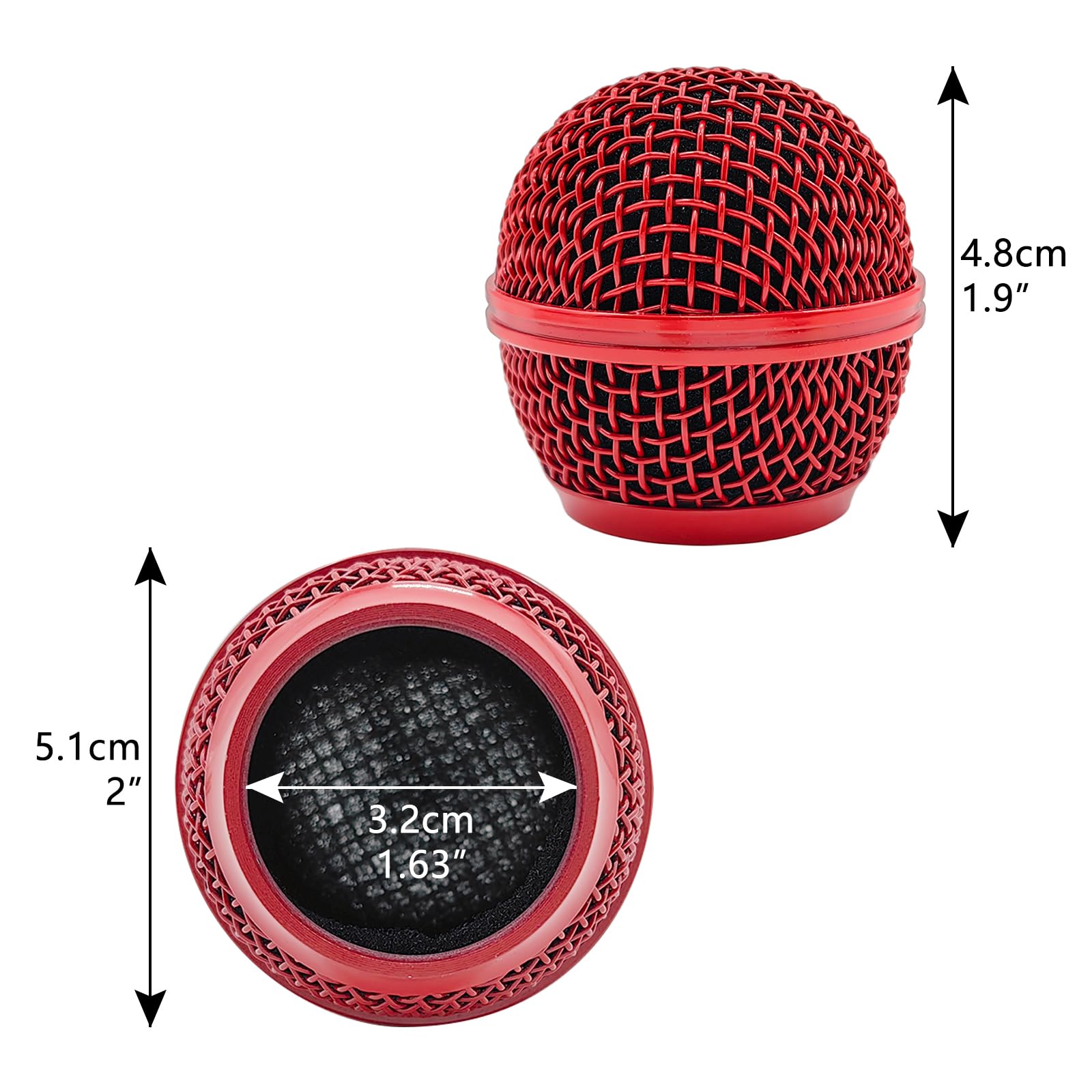 Musiin Microphone Replacement Grille for Shure SM58, SM58-LC, SM58S, BETA 58A, SV100, PGX24, SLX4 Microphone Head Cover, Microphone Ball Head Grille, Pickup Head Parts (red 2 Packs)
