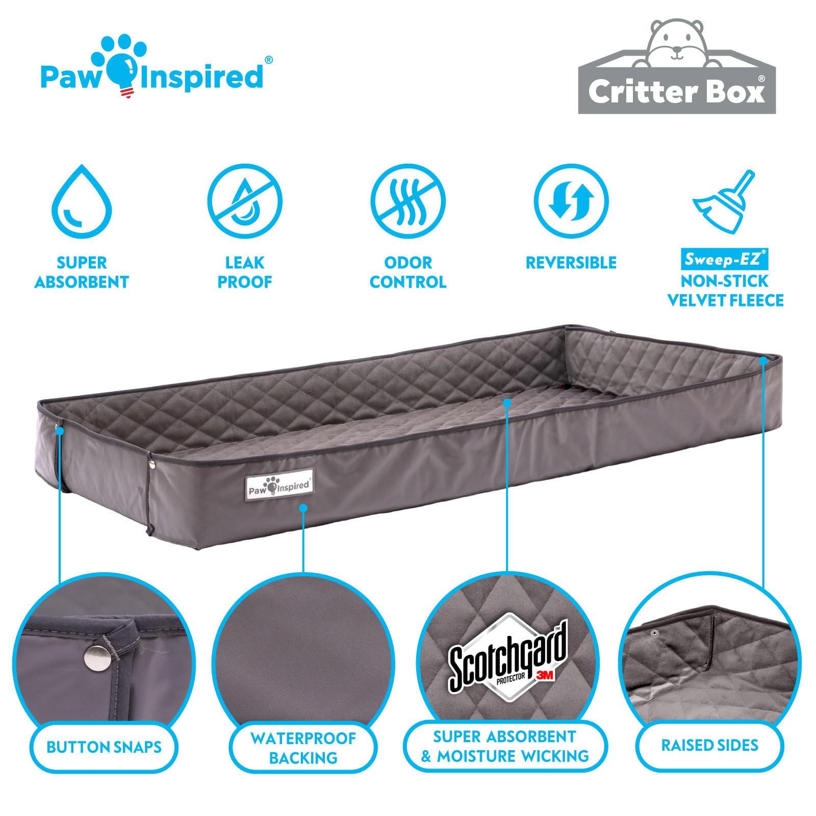 Paw Inspired Critter Box mit Pfotenmotiv | Fleece-Einstreu für Meerschweinchen, Kaninchen, Hamster, Kleintiere | PIPI-Pads mit Kantenschutz (2 x 4 (12 Zoll Gitter)) | Waschbare Fleece-Einstreu für Meerschweinchen, Kaninchen, Hamster, Kleintiere, kantenges