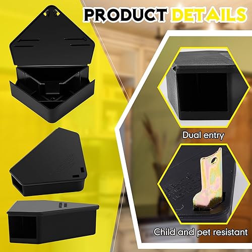 Miniatura 4 de Qualirey Estación de ratones de 24 piezas con estación de cebo triangular para llaves, caja de trampa reutilizable para roedores, mantiene a los