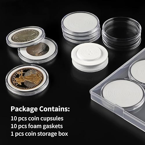 Miniatura 5 de 10 cápsulas de monedas de plástico transparente, soporte para monedas de dólar plateado, soportes para monedas para coleccionistas, estuche de