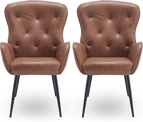 BFZ Juego de 2 sillas de cuero de gamuza con diseño de respaldo alto, sillón con patas de metal en estilo moderno, cómoda silla tapizada con