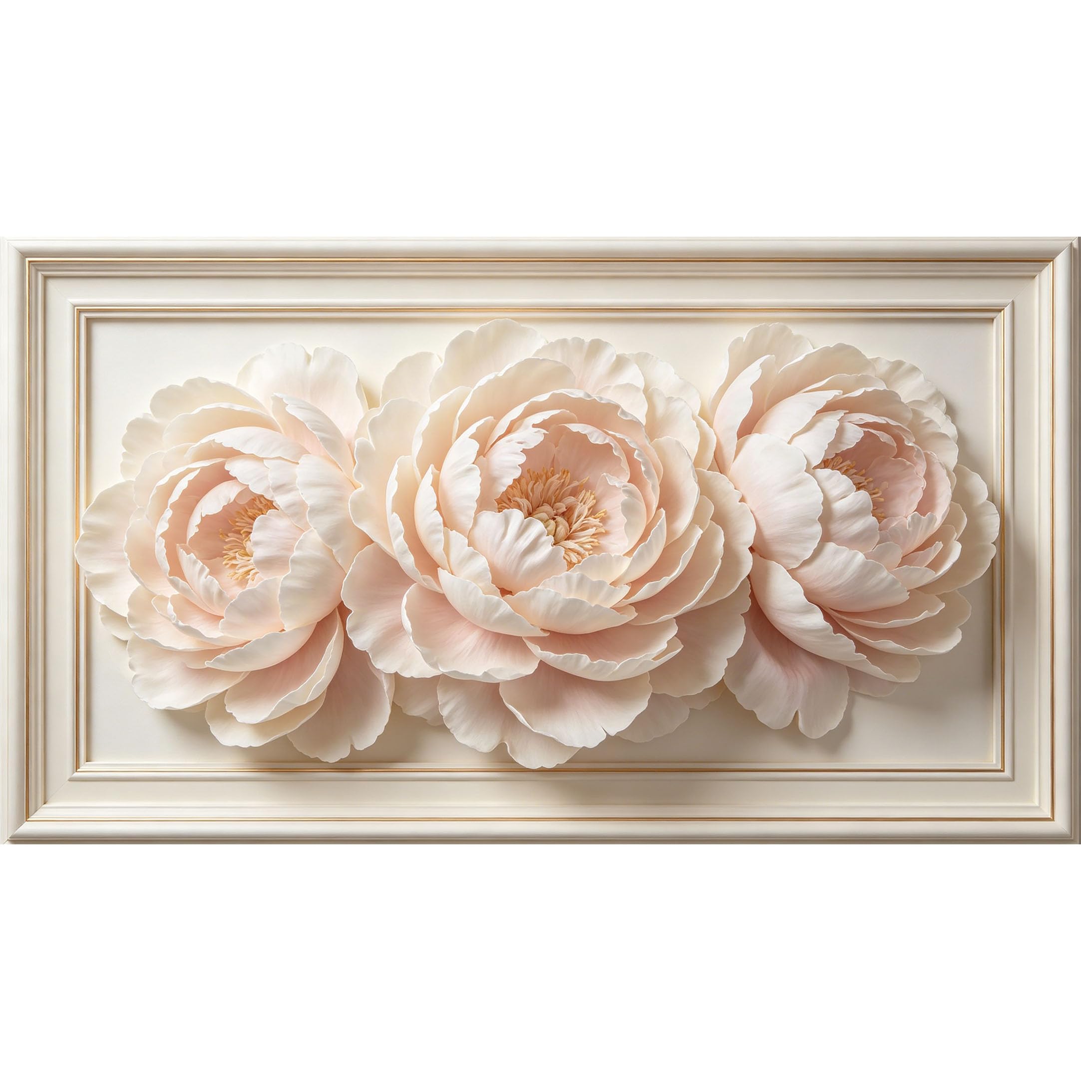 QZLITHOTIC 50x90cm3D Framed Wall Art， Botanical Peony Blossom Floral Self‑Adhesive Mural， Water‑Activated Peel & Stick Fabric Decor Wall Decal for Bedroom Living Room