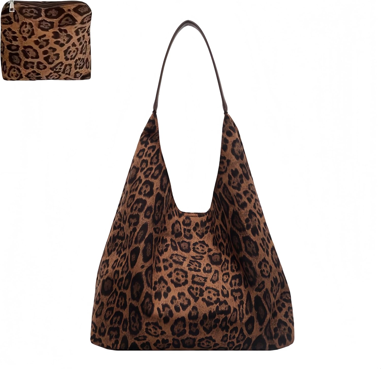 Leopard Print Tote Bag with Leopard Purse | Large Capacity Durable Faux Suede Shoulder Bag for Women, Travel, Shopping & Daily Use