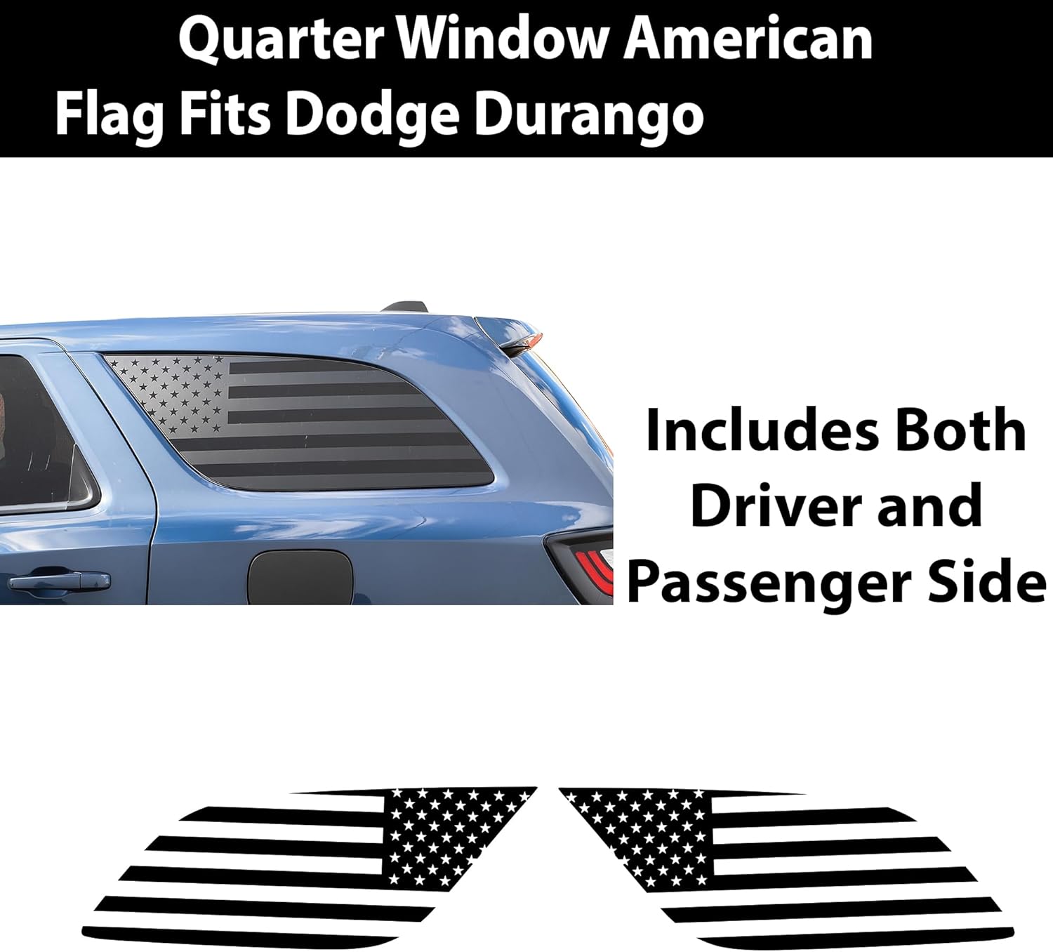 Bogar Tech Designs - Precut American Flag Rear Side Quarter Window Decals Compatible with Dodge Durango 2014-2025, Matte Black