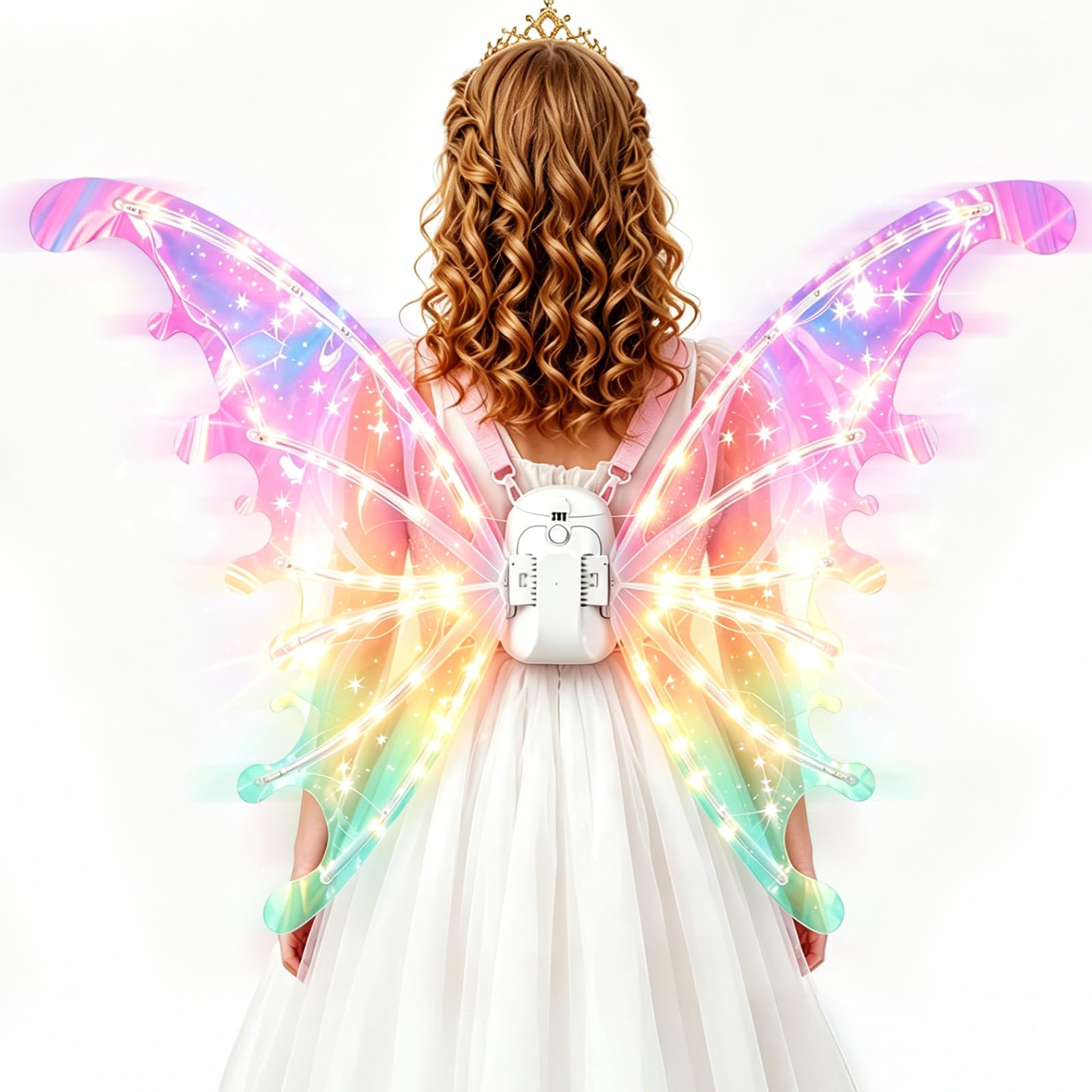 GreenWhim Moving Fairy Wings Set for Girls, Butterfly Wings, Princess Costume Accessories Set for Halloween Cosplay Party, Birthday Party