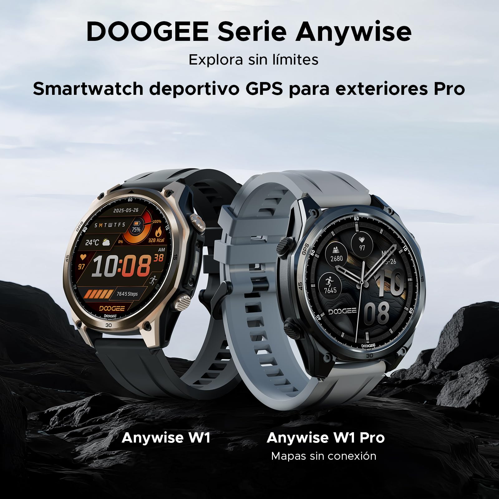 Anywise W1 Pro Reloj Inteligente para Hombre, GPS de Doble Banda y Tarjetas sin conexión, Resistente al Agua 5 ATM, batería de 18 días, 1,43 Pulgadas AMOLED HD, 170+ Modos Deportivos, Llamadas