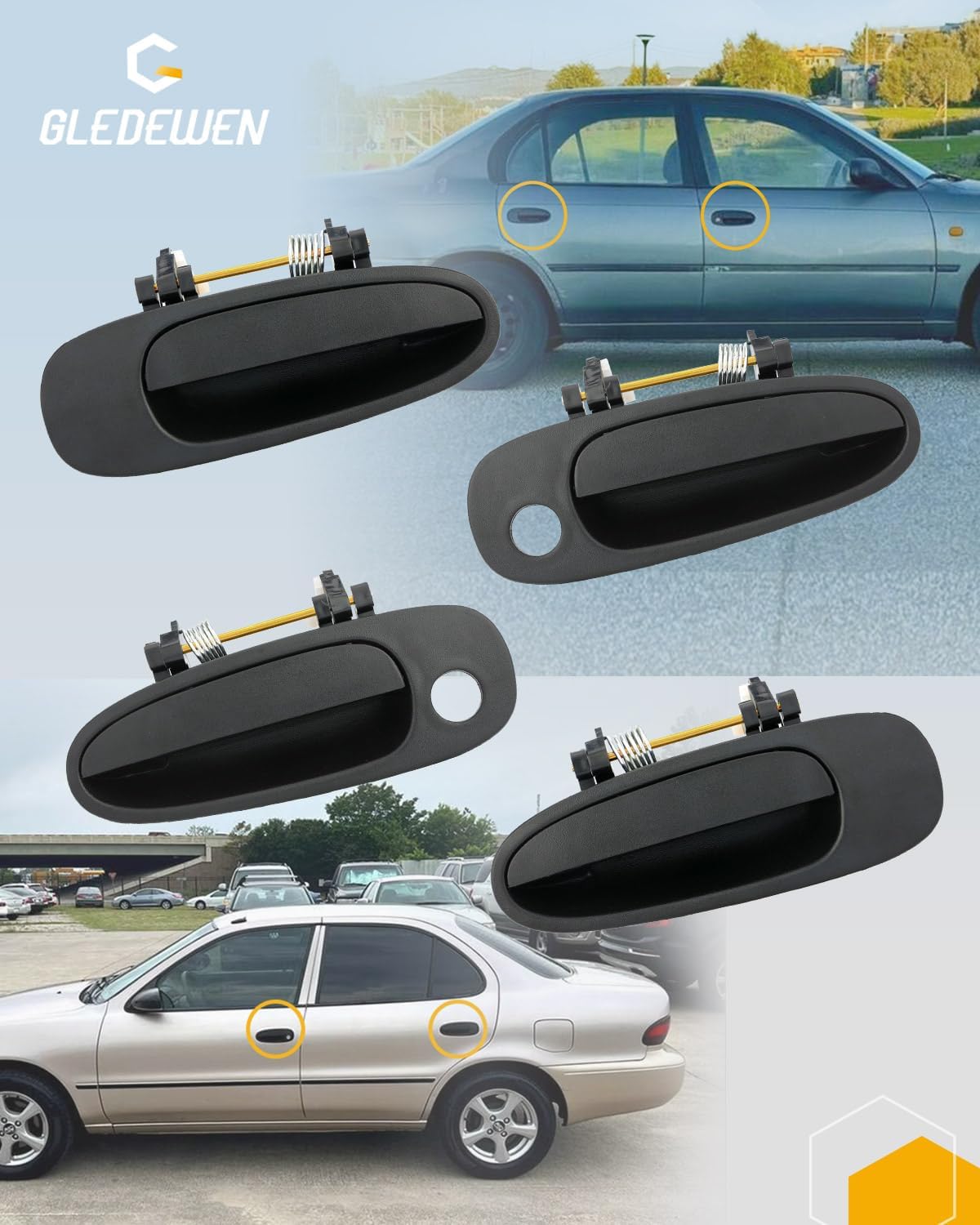 Door Handle Set, Compatible With 1993-1997 Toyota Corolla, Geo/Chevy Prizm | Interior & Exterior Front & Rear Left Driver & Right Passenger Side | Replaces# 6922012160 69210-12160 77462 77464 (8 PCS)