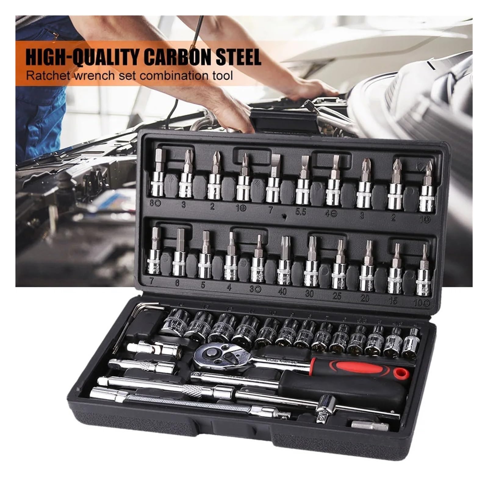 Zestaw Kluczy Dynamometrycznych 46 Sztuk/zestaw Zestaw Narzędzi Do Naprawy Samochodu Mechaniczny Klucz Grzechotkowy Dom DIY 1/4" Zestaw Kluczy Nasadowych Grzechotkowe Bity Śrubokrętowe Zestawy Narzędz