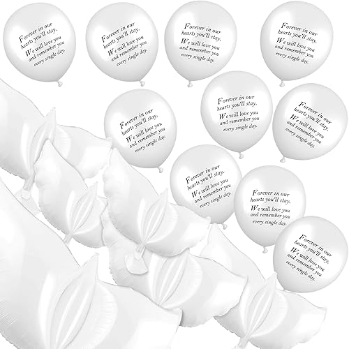 Skylety Juego de 40 globos funerarios, 10 globos de paloma de la paz, globos conmemorativos blancos y 30 globos funerarios blancos para liberar para