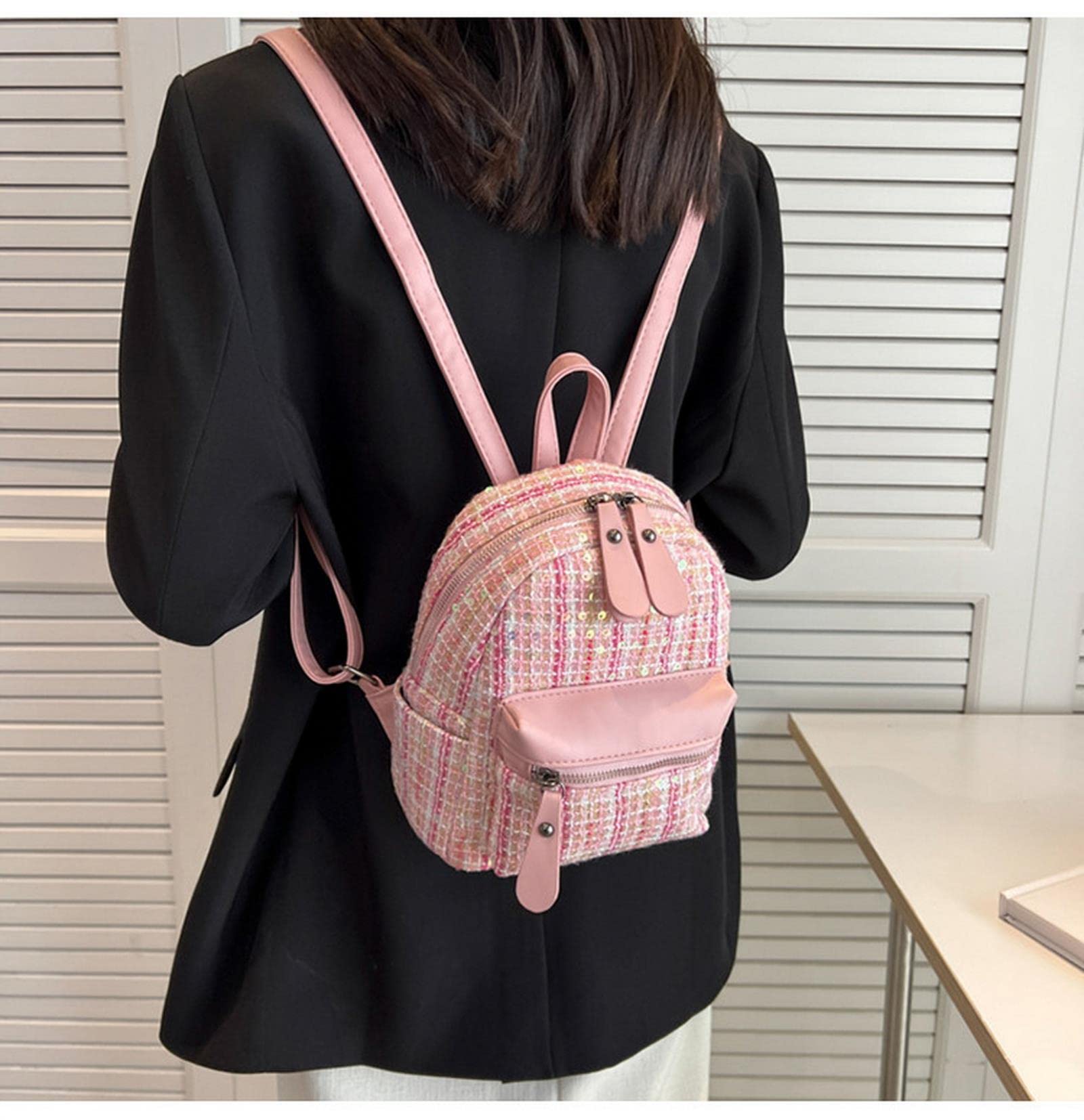 MOGSA Mochila escolar para mujer, con lentejuelas pequeñas, bolsa de hombro para mujer, mini bolsa de viaje para mujer