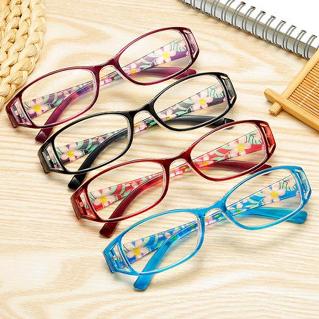 Wygodne damskie okulary do czytania, modne damskie prostokątne oprawki do okularów, okulary blokujące niebieskie światło (3 szt.) (Color : Black, Size : 3.5)